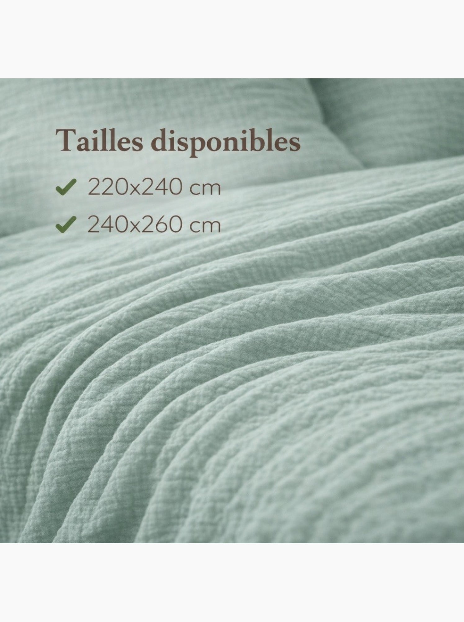 Parure de lit en Gaze de Coton - Promo linge - Vert Sauge