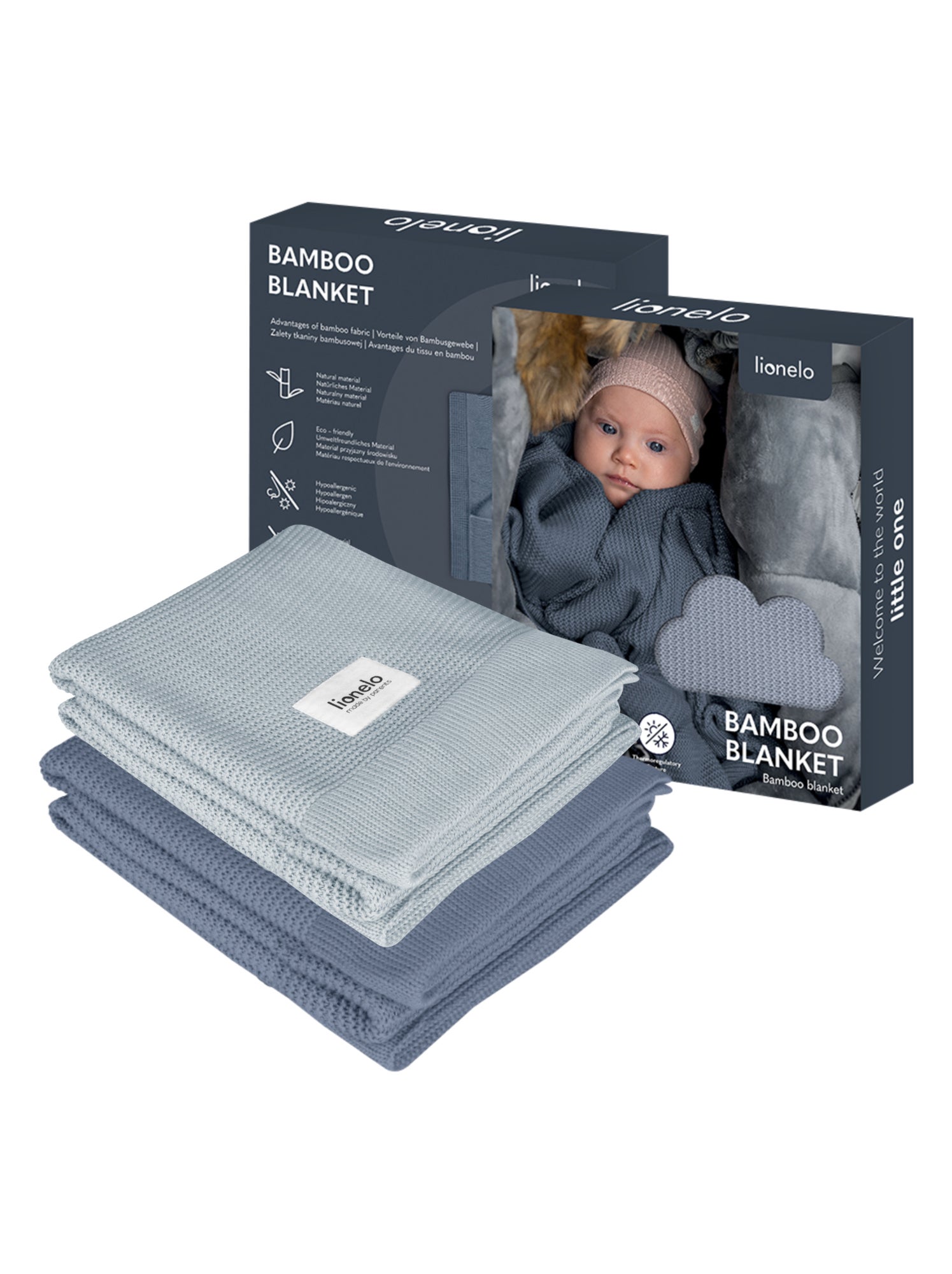 Couverture bébé 100% coton LIONELO - Hypoallergénique - Antibactérien - 100 × 75 cm - Bleu Gris
