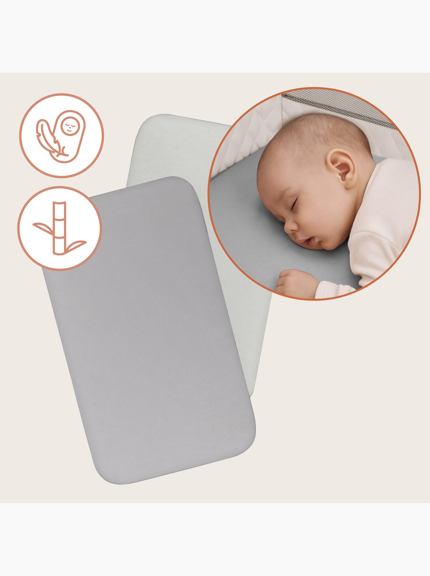 2 x Drap housse bambou pour lit bébé - LIONELO - Cododo et Berceau - 80 x 40 cm - Universelle - Gris Blanc