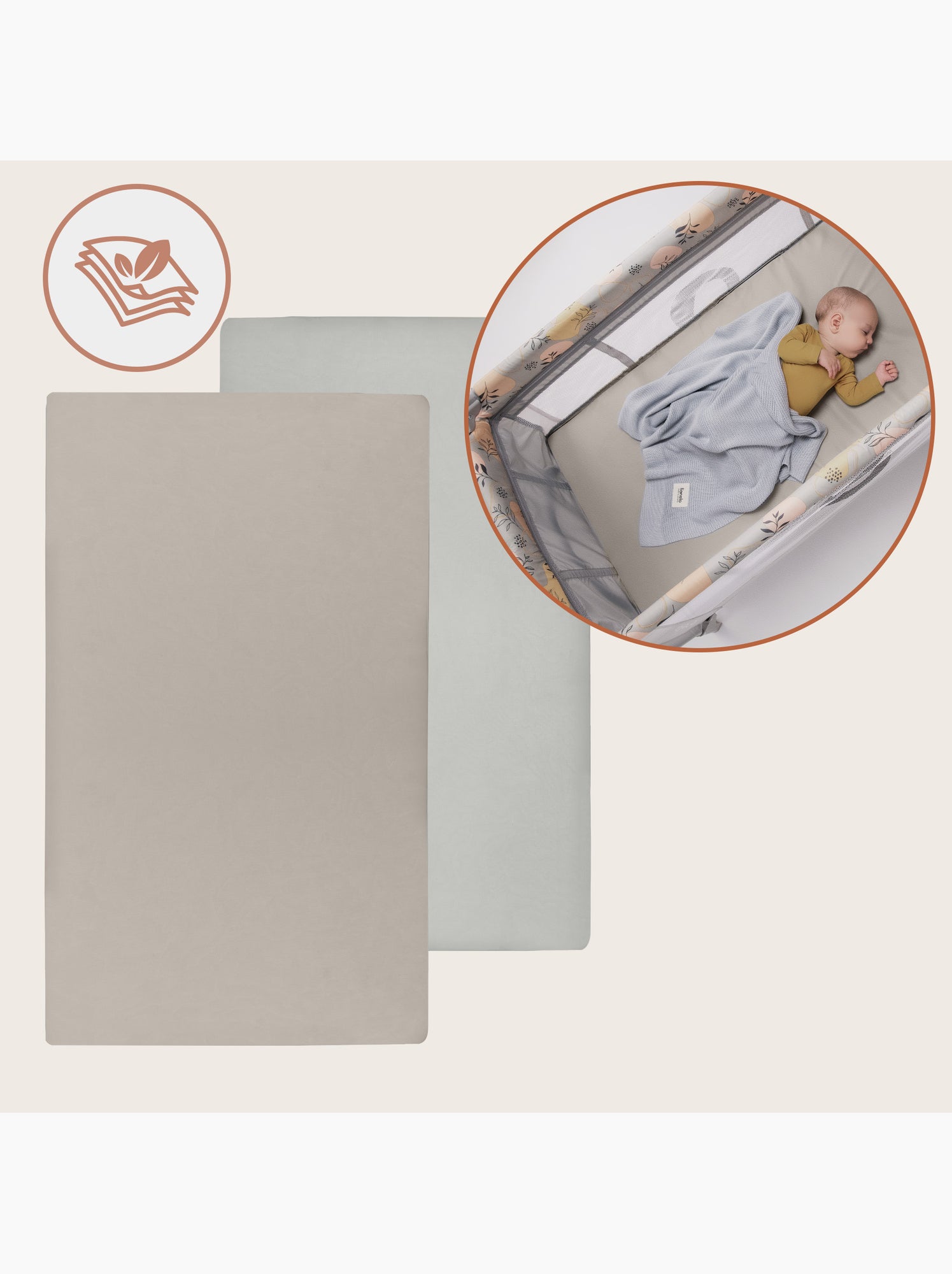 2 x Drap housse bambou pour lit bébé - LIONELO - Lit parapluie - 120 x 60 cm - Universelle - Beige/Blanc