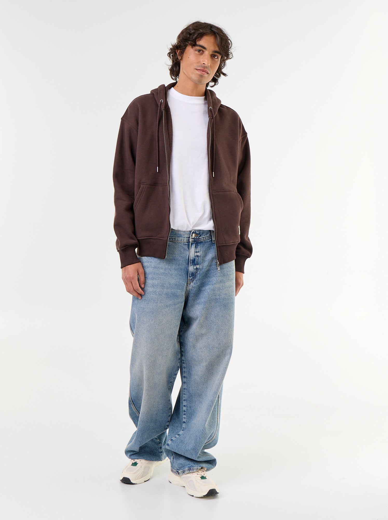 sweat à capuche zippée uni - Marron