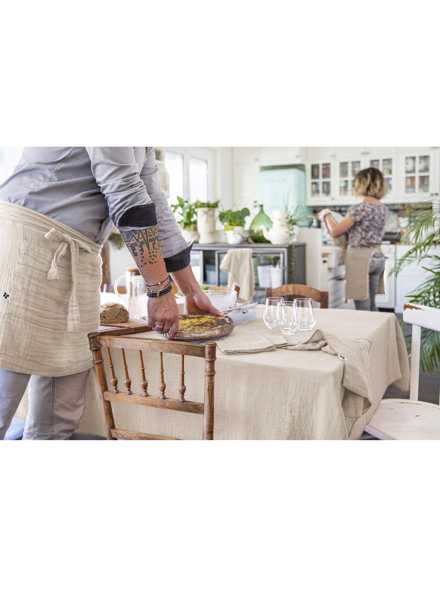 Nappe rectangulaire – double gaze de coton – gaïa - Beige clair