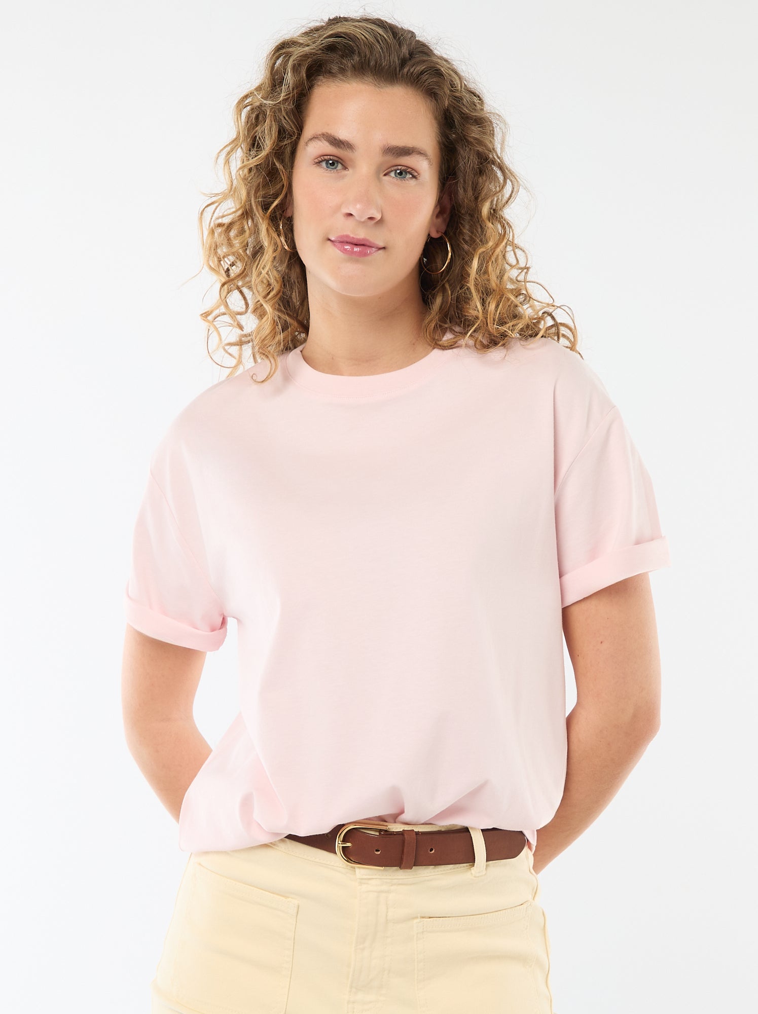 T-shirt oversize à col rond - Rose