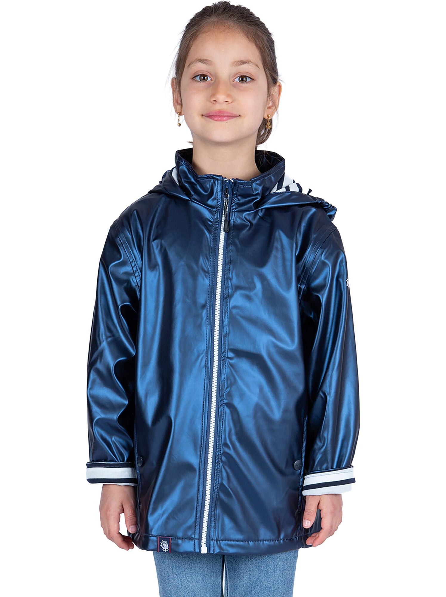 Ciré imperméable enfant 'Breizh Océan', intérieur jersey rayé - Mixte, garçon ou fille - Marine Métal