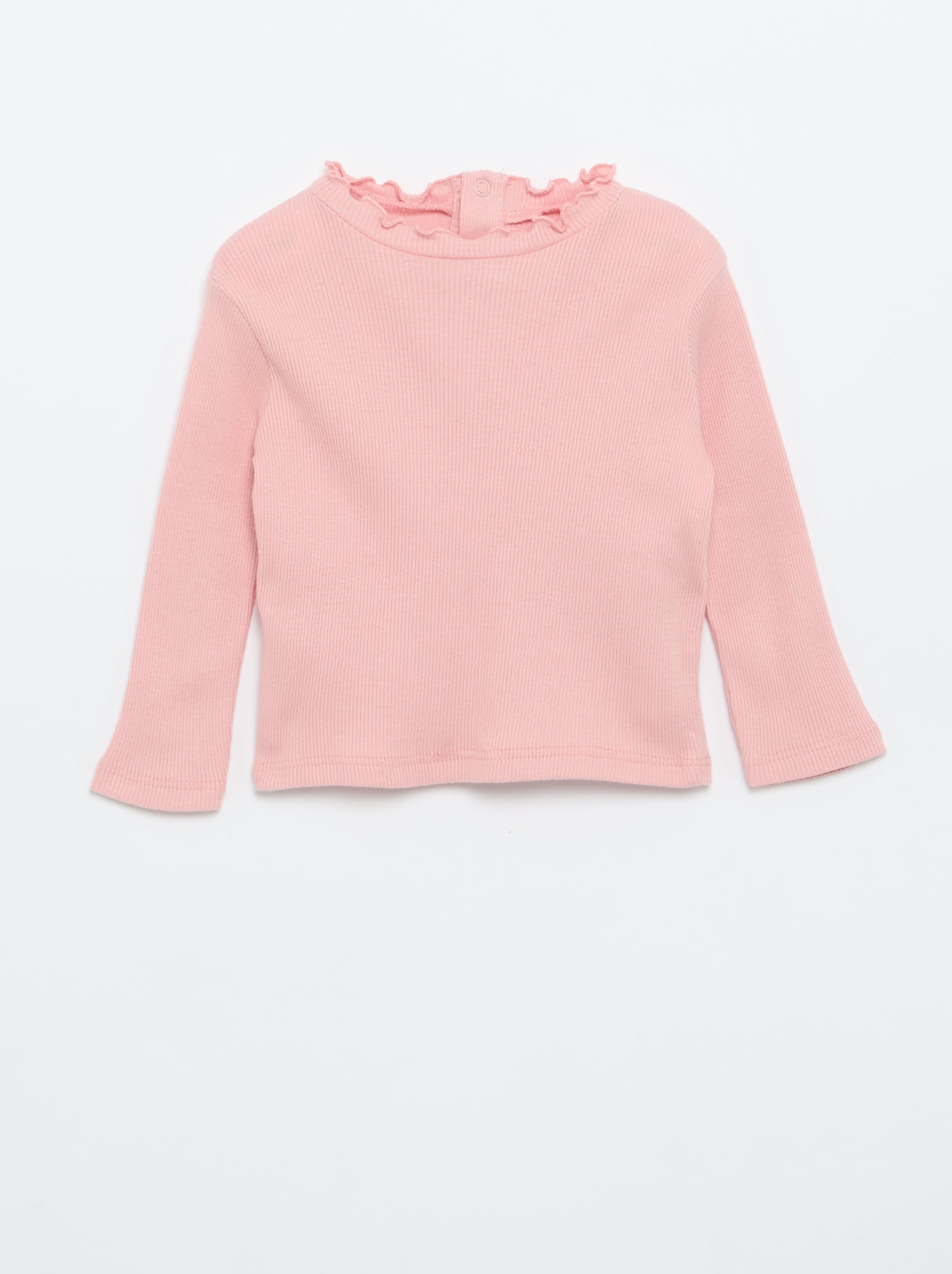 Tee-shirt rib col ondulé - Rose