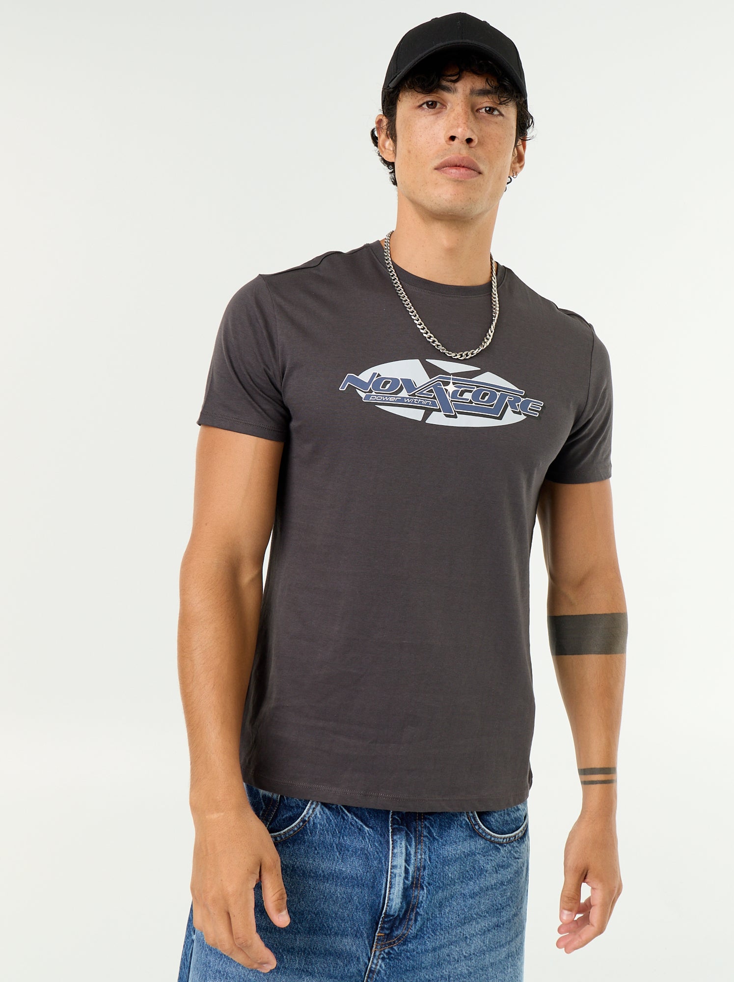 T-shirt imprimé fantaisie à manches courtes - Gris