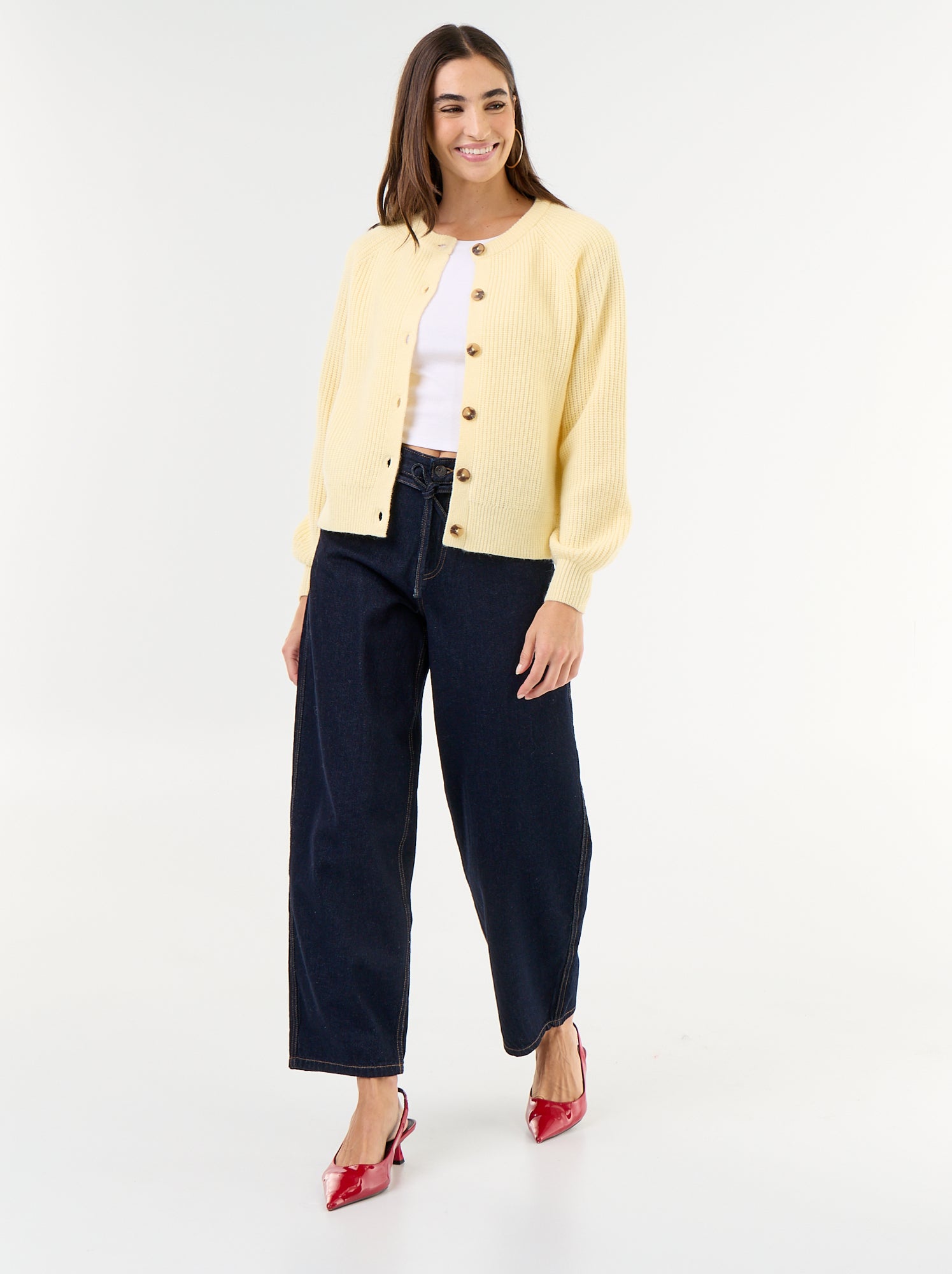Gilet en maille grosse jauge - Jaune