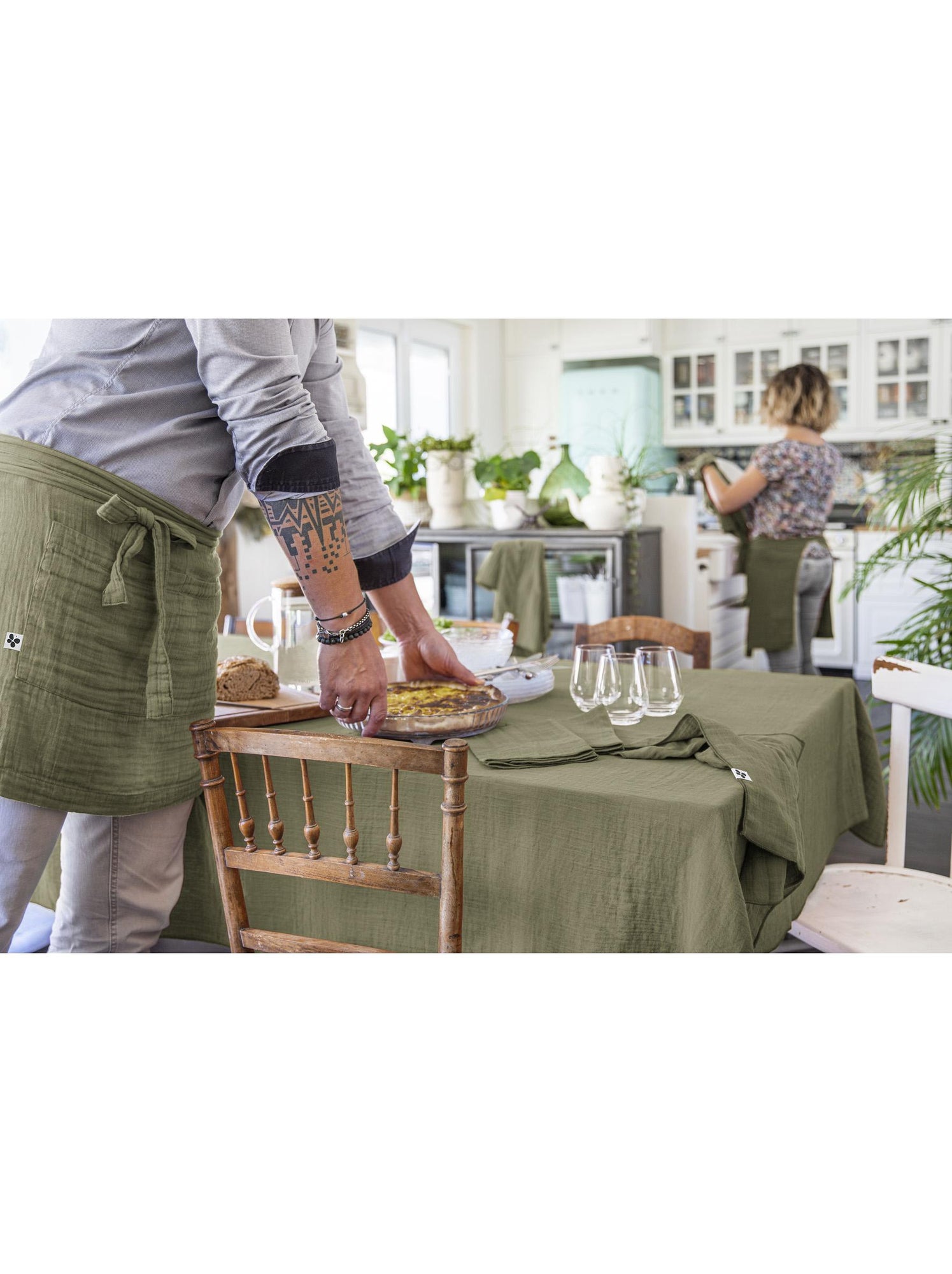Nappe rectangulaire – double gaze de coton – gaïa - Vert romarin