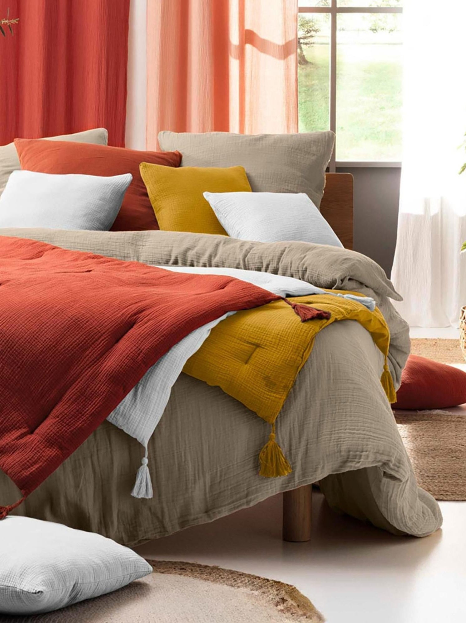 Parure de lit en gaze de coton angelia - Beige sable