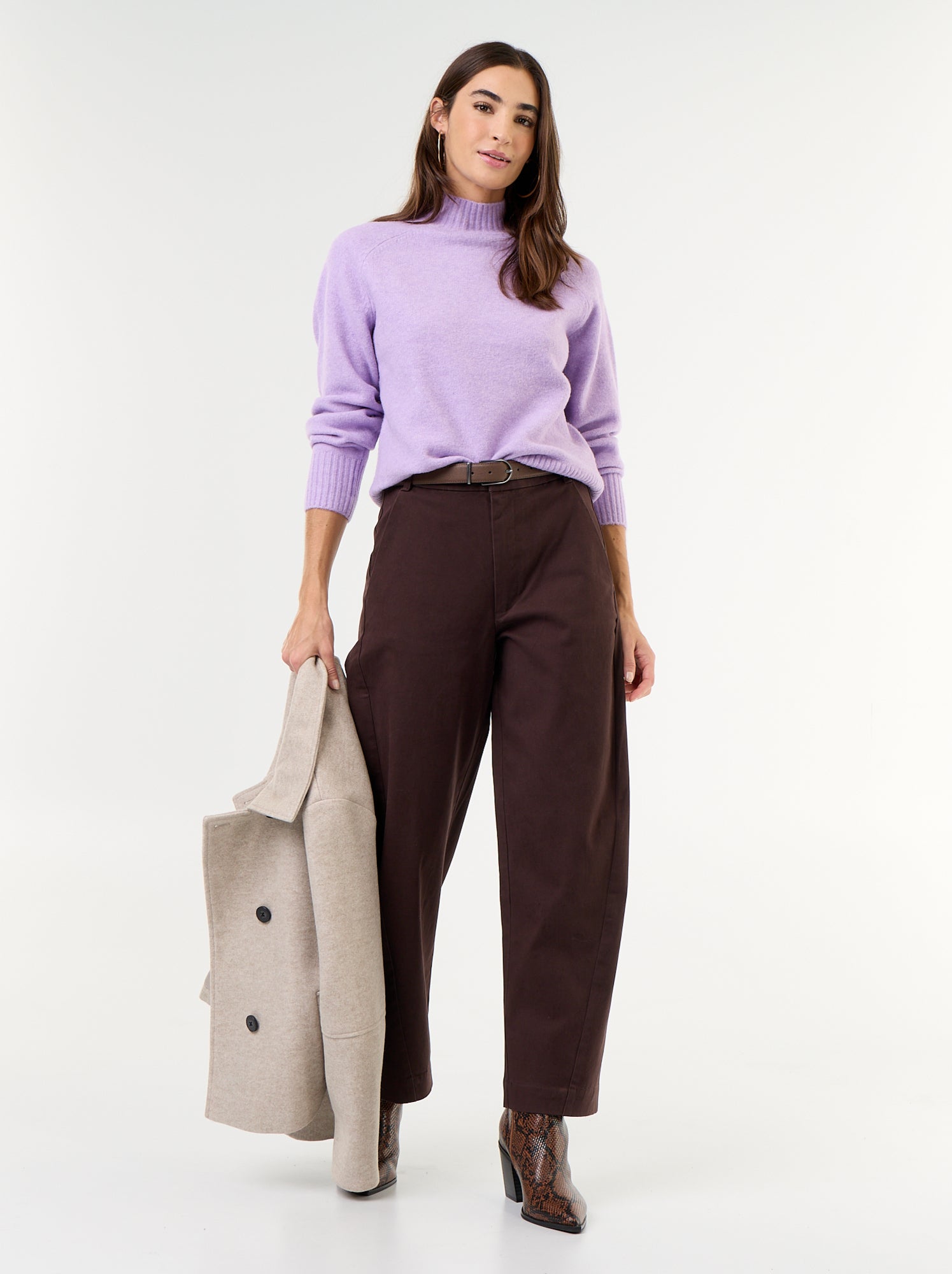 Pull col montant en rib - Violet