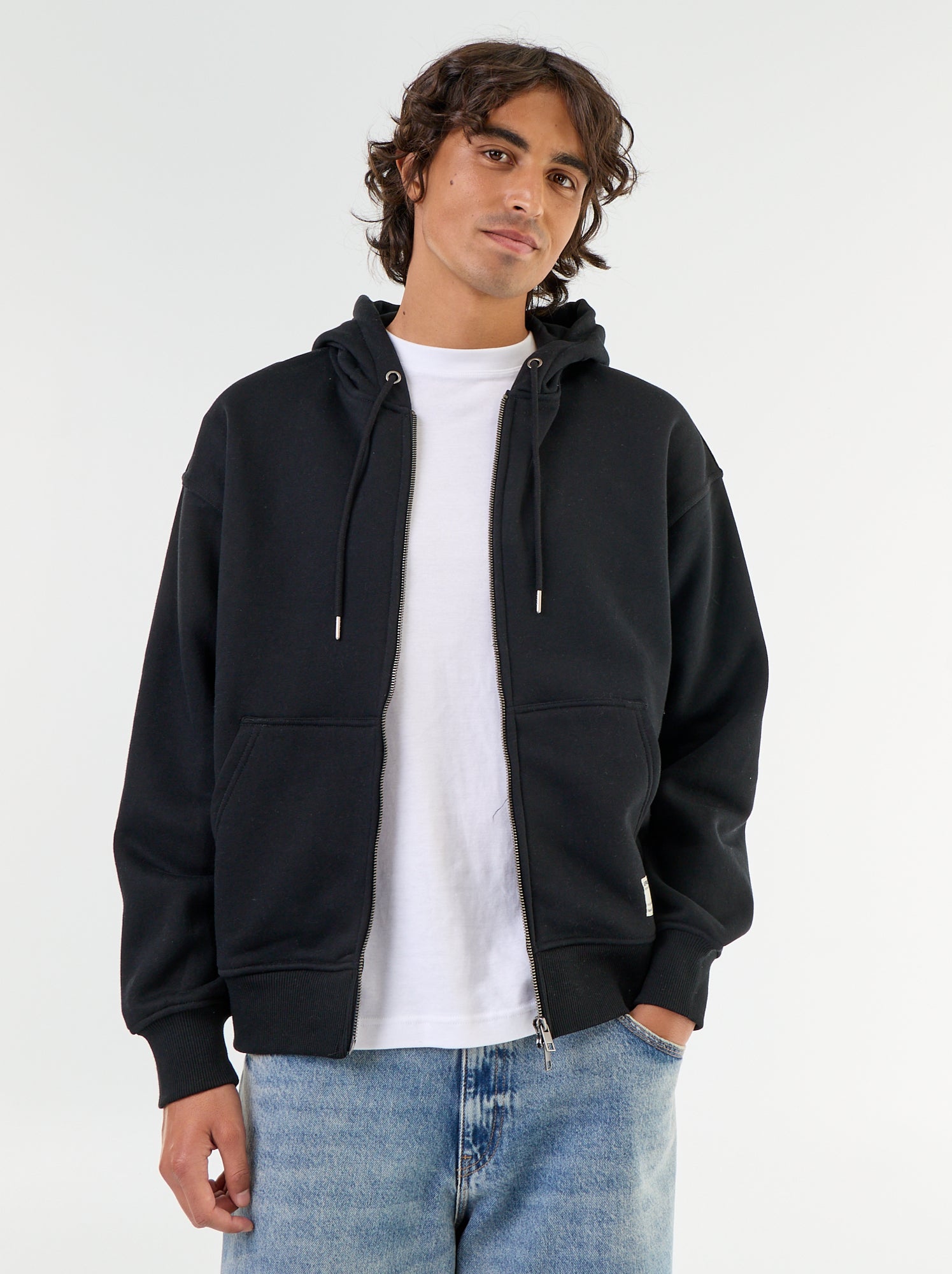 sweat à capuche zippée uni - Noir