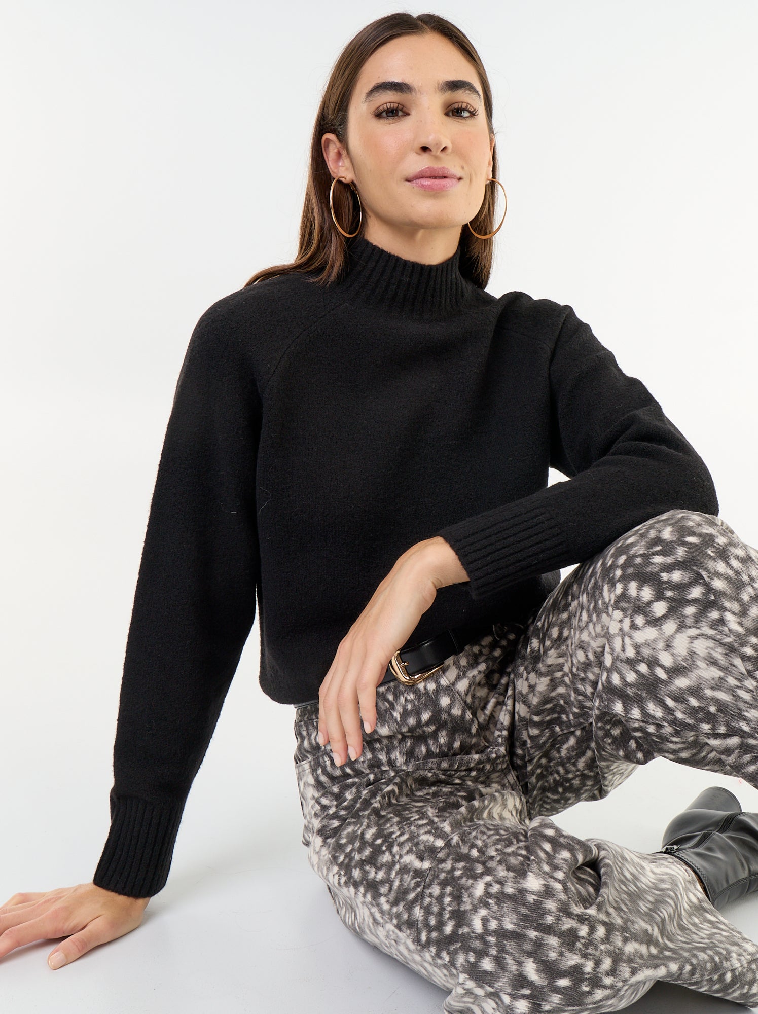 Pull col montant en rib - Noir