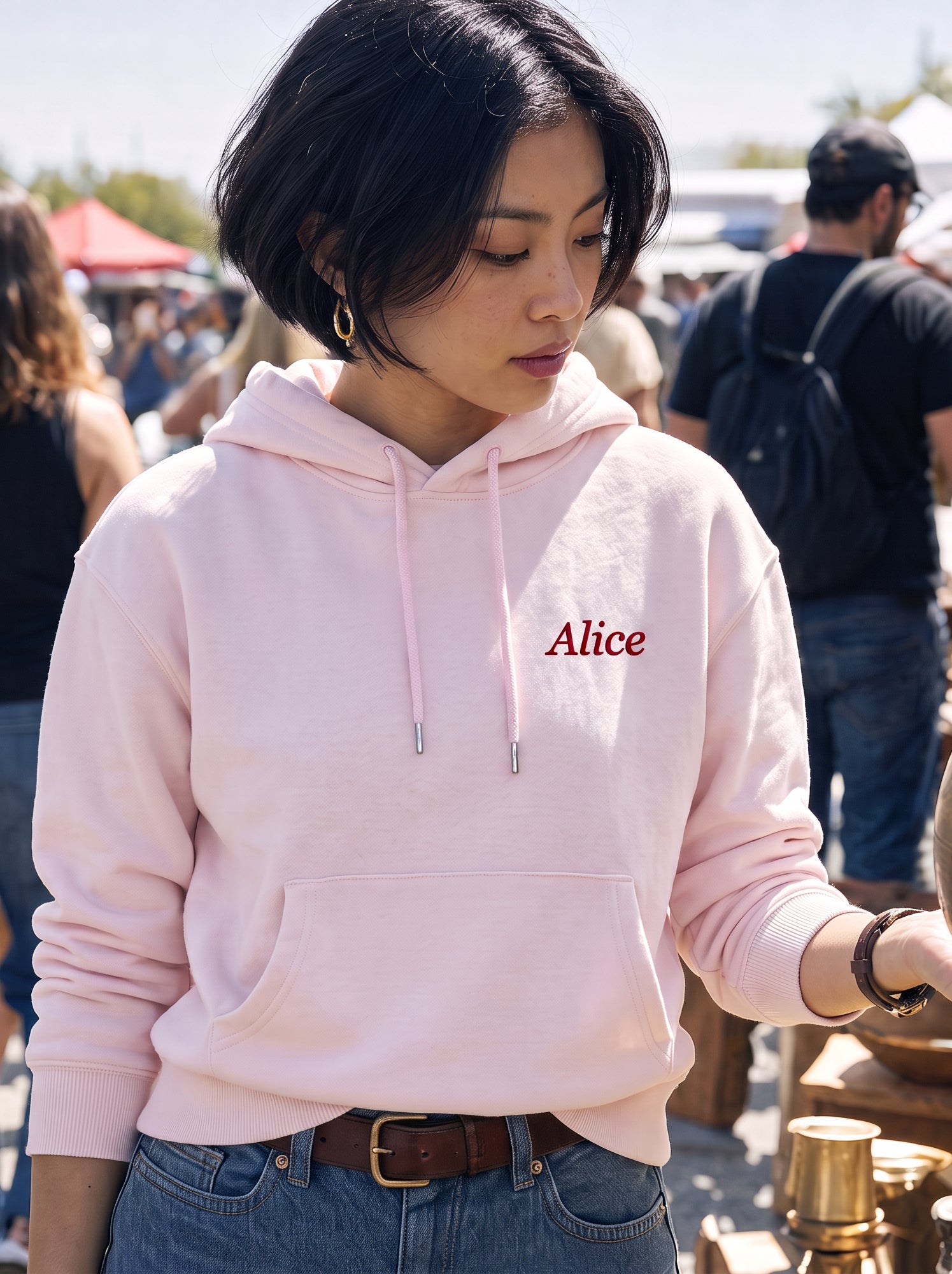 Sweat à capuche uni avec poche kangourou - Rose (FVQ66_4)