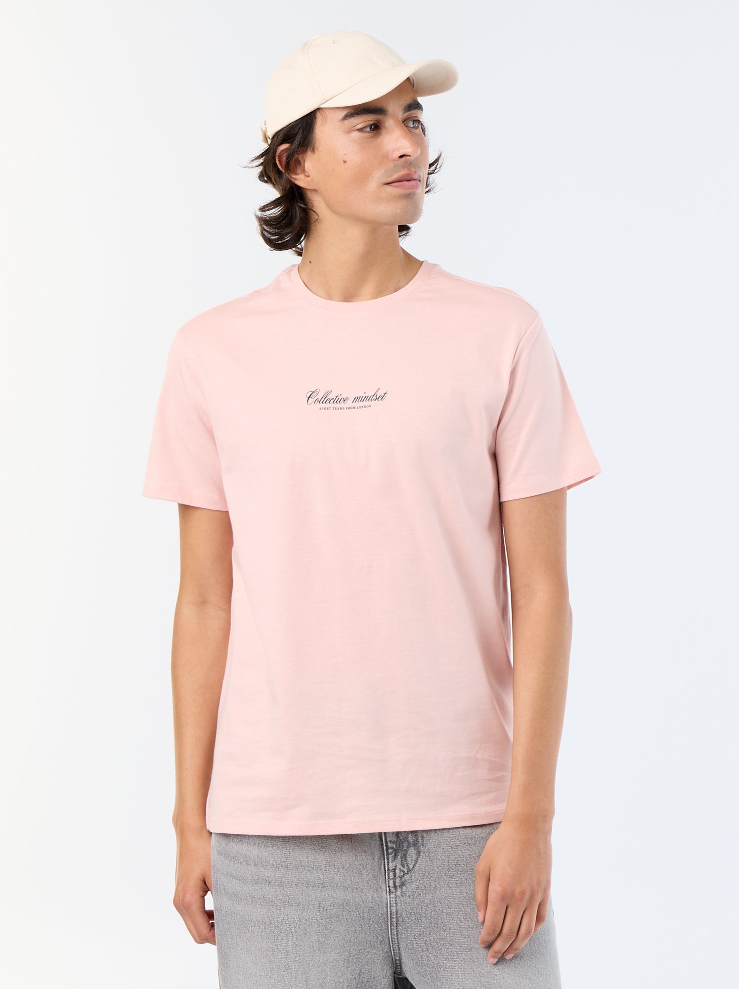 T-shirt en coton imprimé pour homme à col rond - Rose