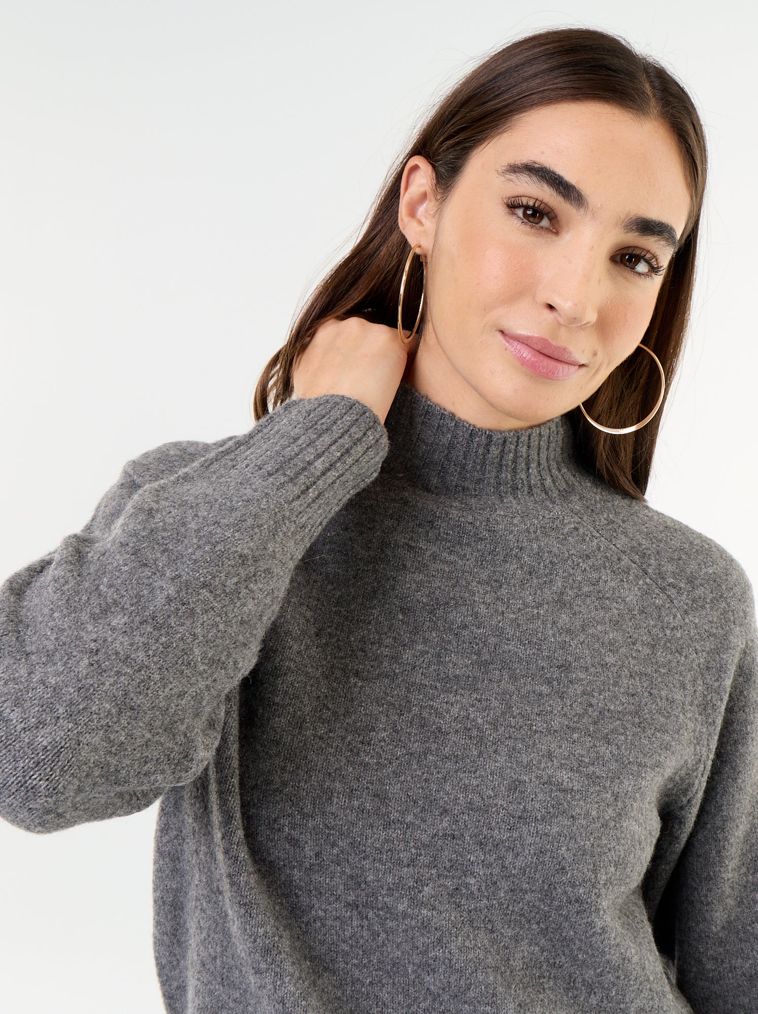 Pull col montant en rib - Gris