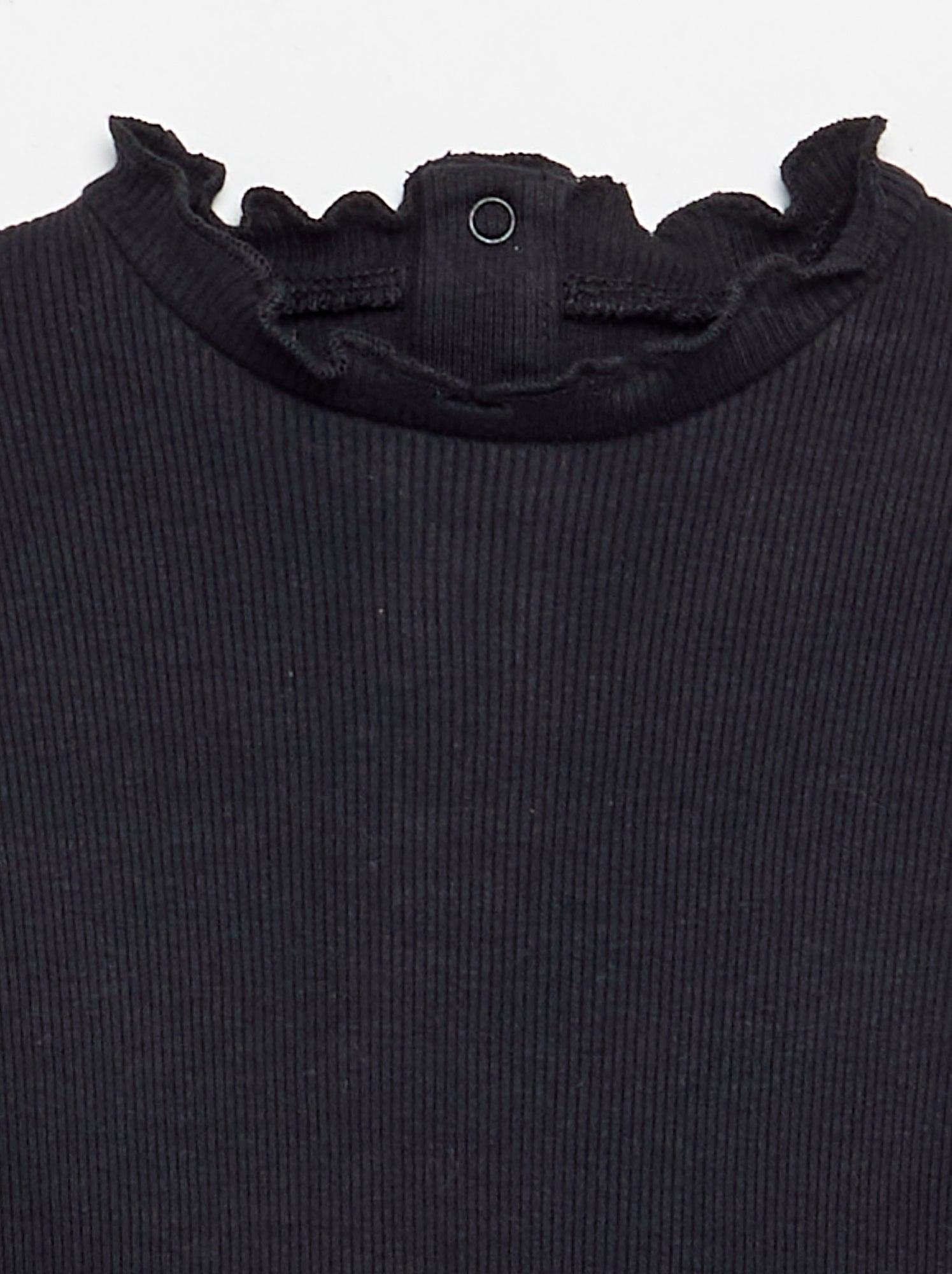 Tee-shirt rib col ondulé - Noir