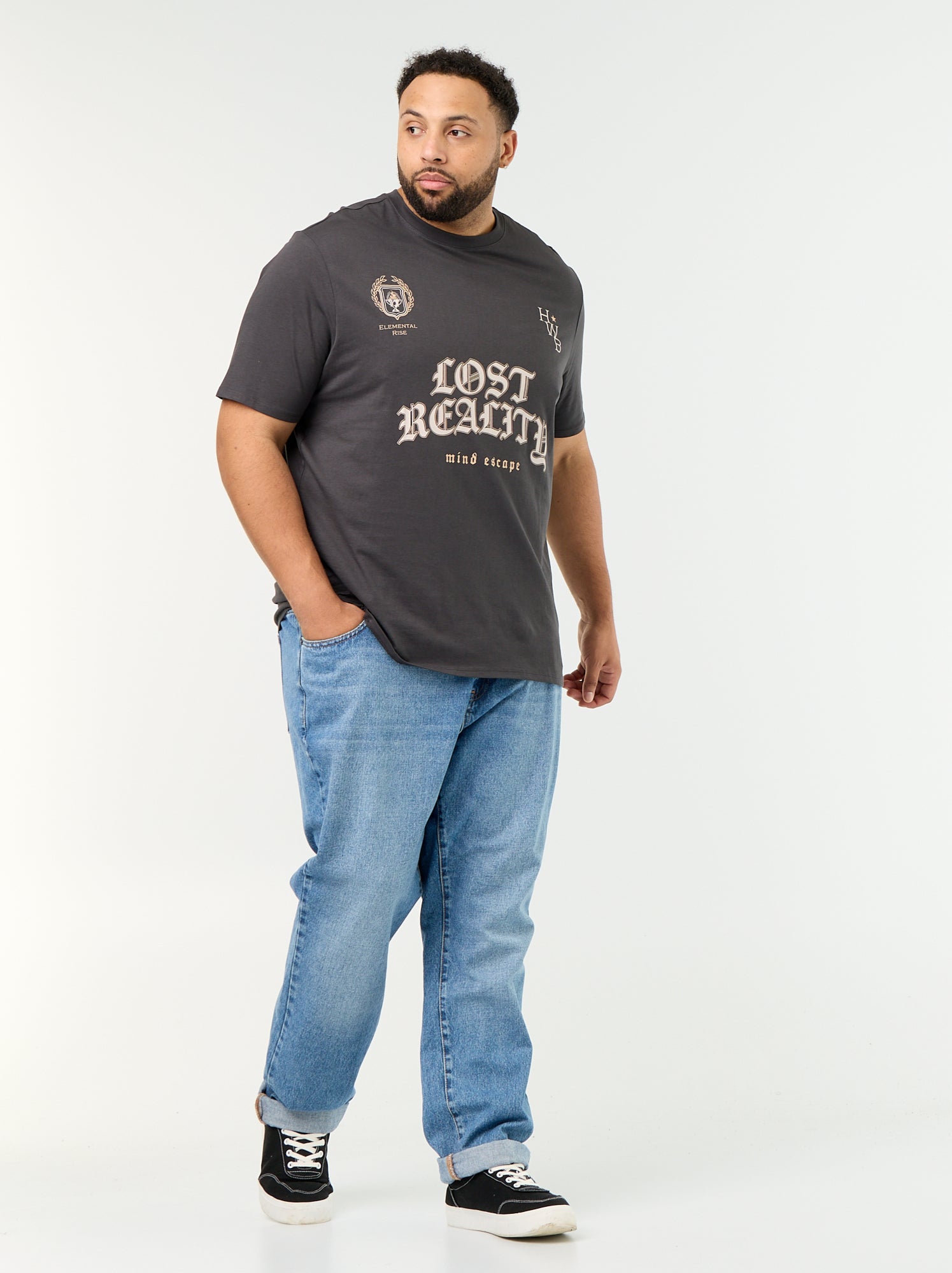 T-shirt en jersey imprimé à manches courtes - Gris (GDO30_3)