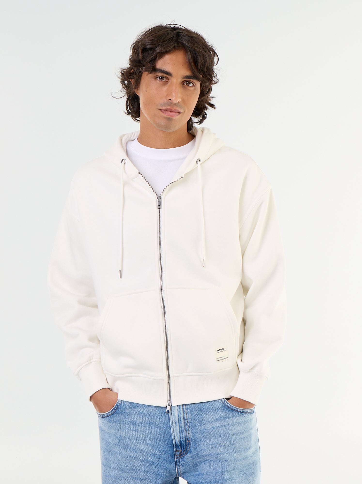 sweat à capuche zippée uni - Blanc