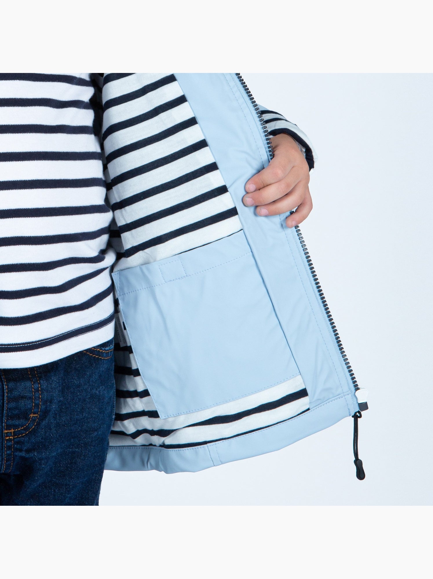 Ciré imperméable enfant 'Breizh Océan', intérieur jersey rayé - Mixte, garçon ou fille - Bleu ciel