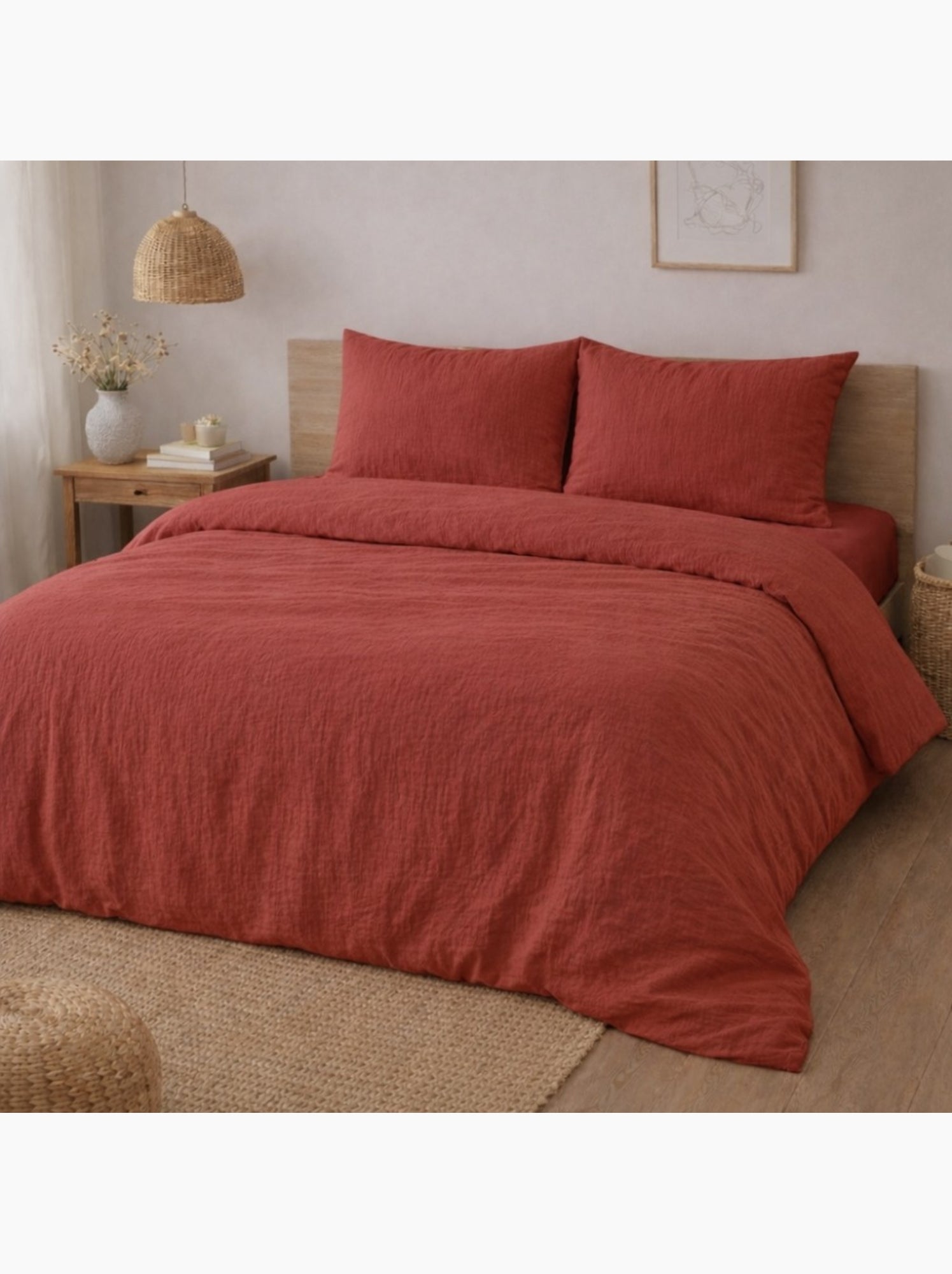 Parure de lit en Gaze de Coton - Promo linge - Terracotta