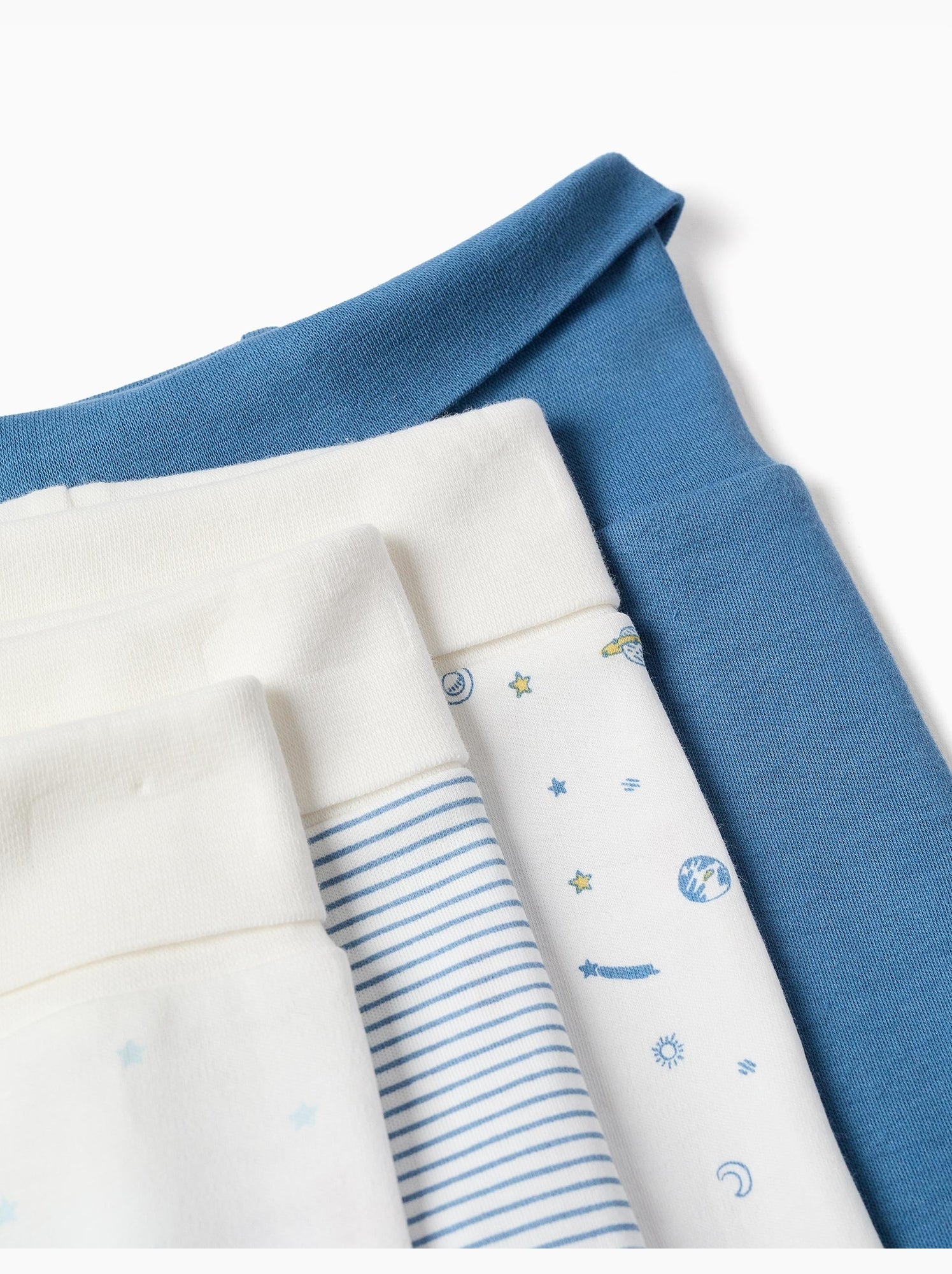 4 pantalons avec pieds en coton unis/imprimés - Blanc Bleu