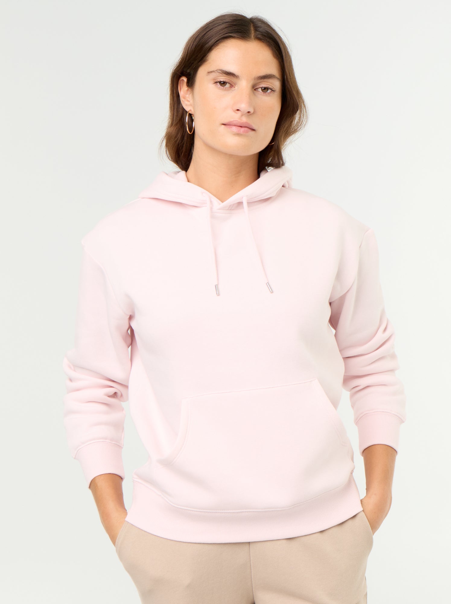 Sweat à capuche uni avec poche kangourou - Rose (FVQ66_4)