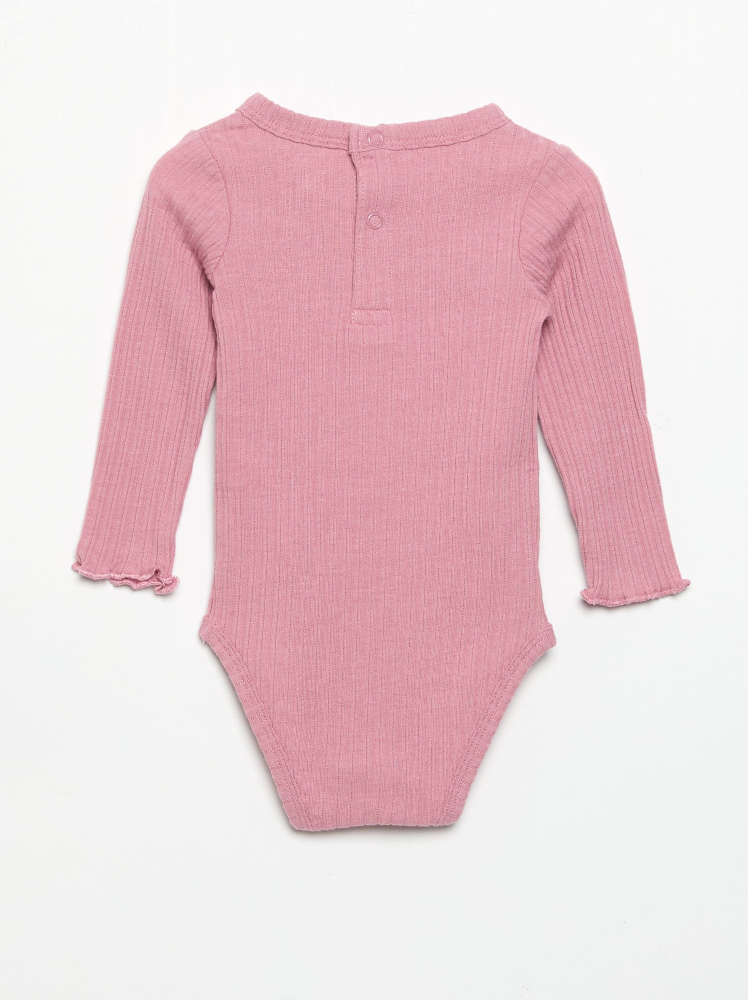 Body en maille côtelée avec broderie anglaise - Rose