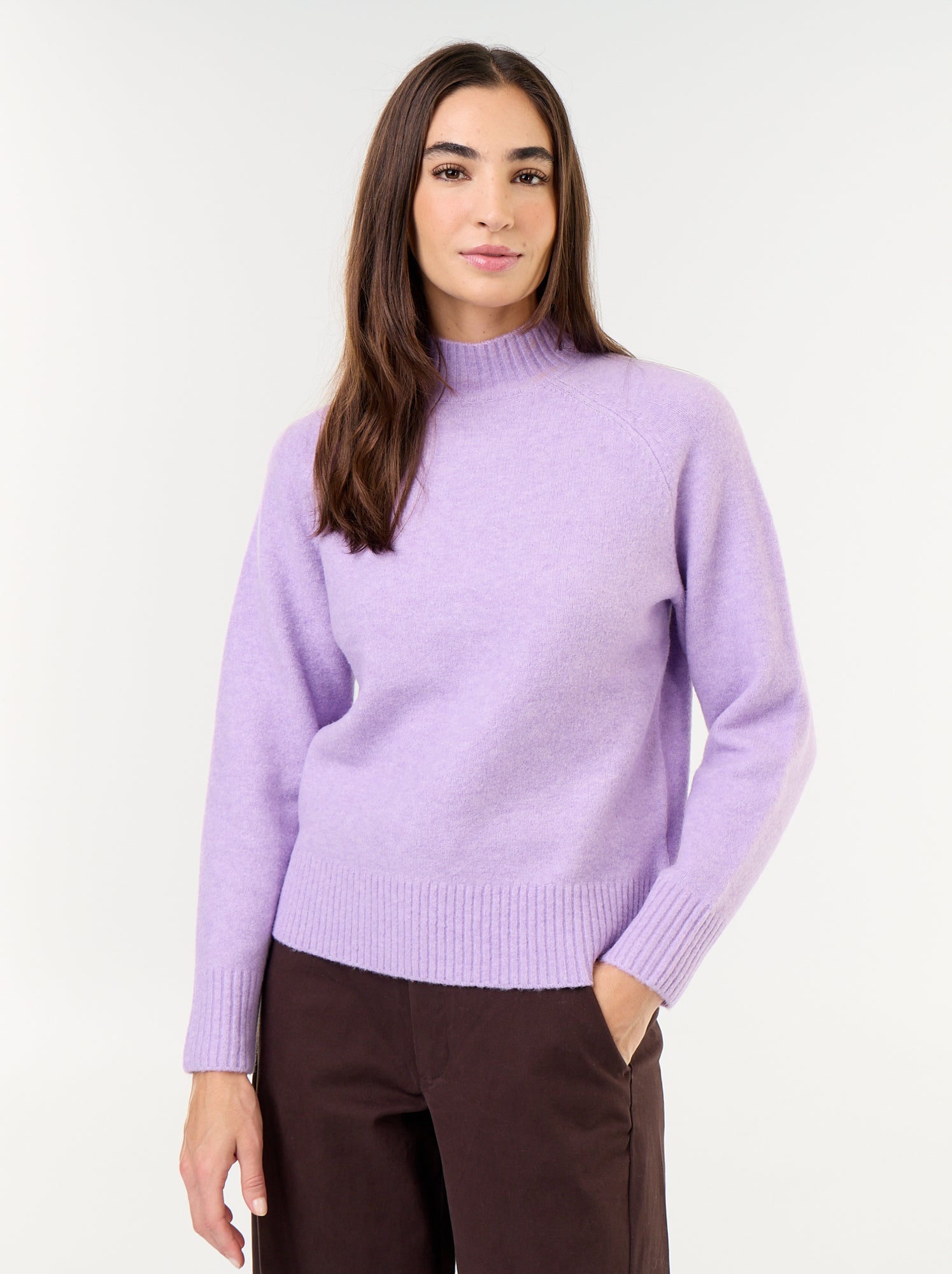 Pull col montant en rib - Violet