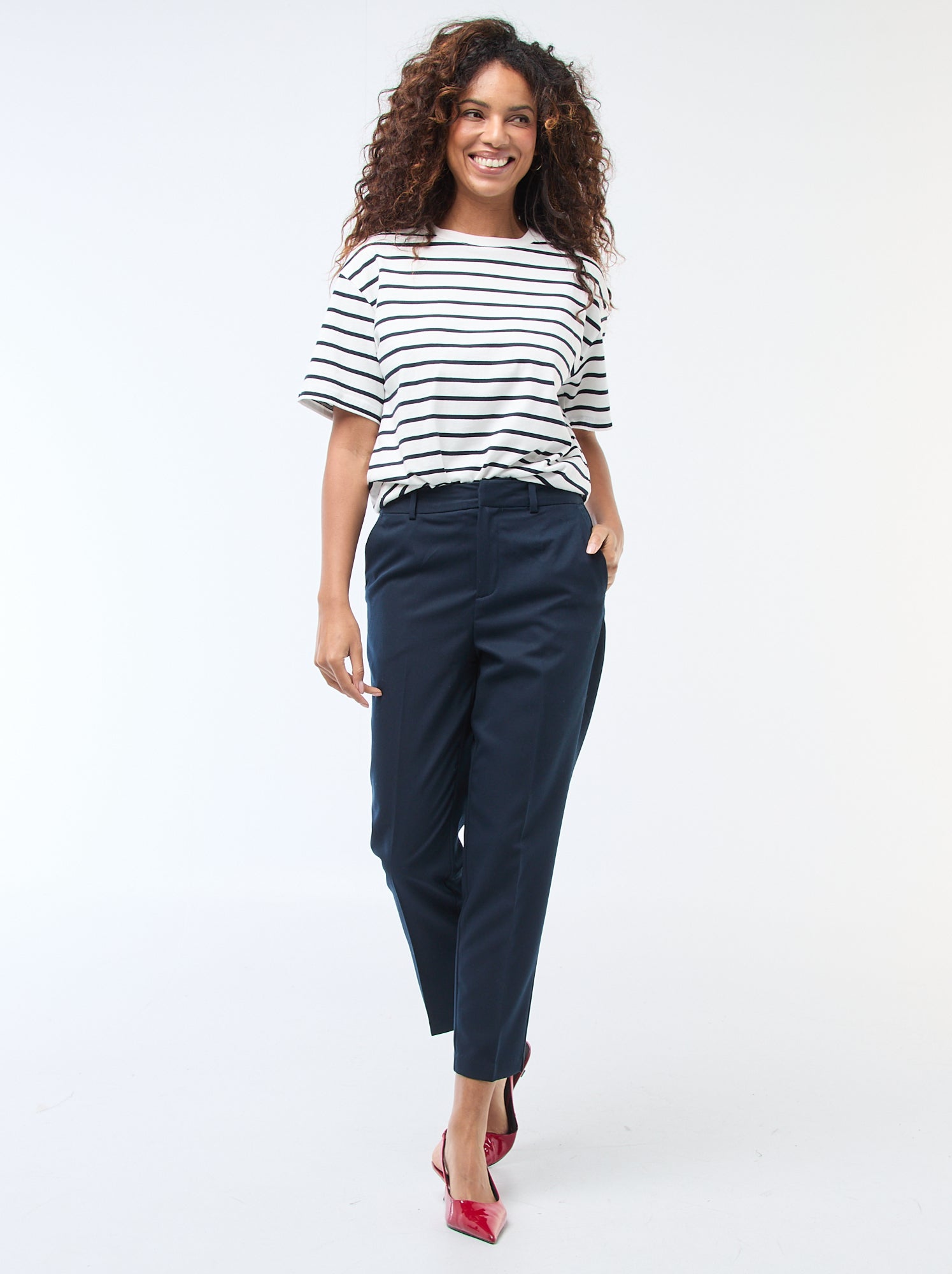 Pantalon en toile lourde à coupe cigarette pour femme - Bleu