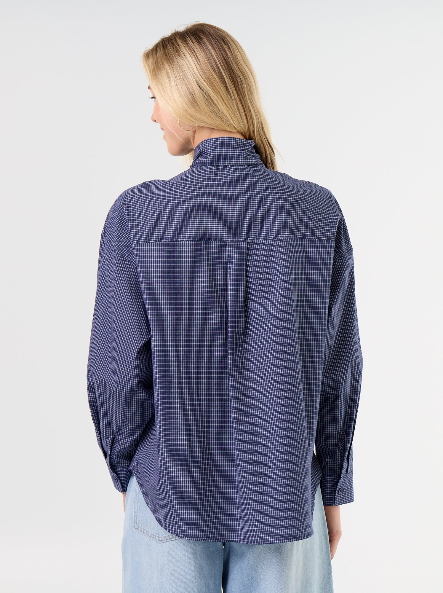 Chemise ample à manches longues et col lavallière - Bleu