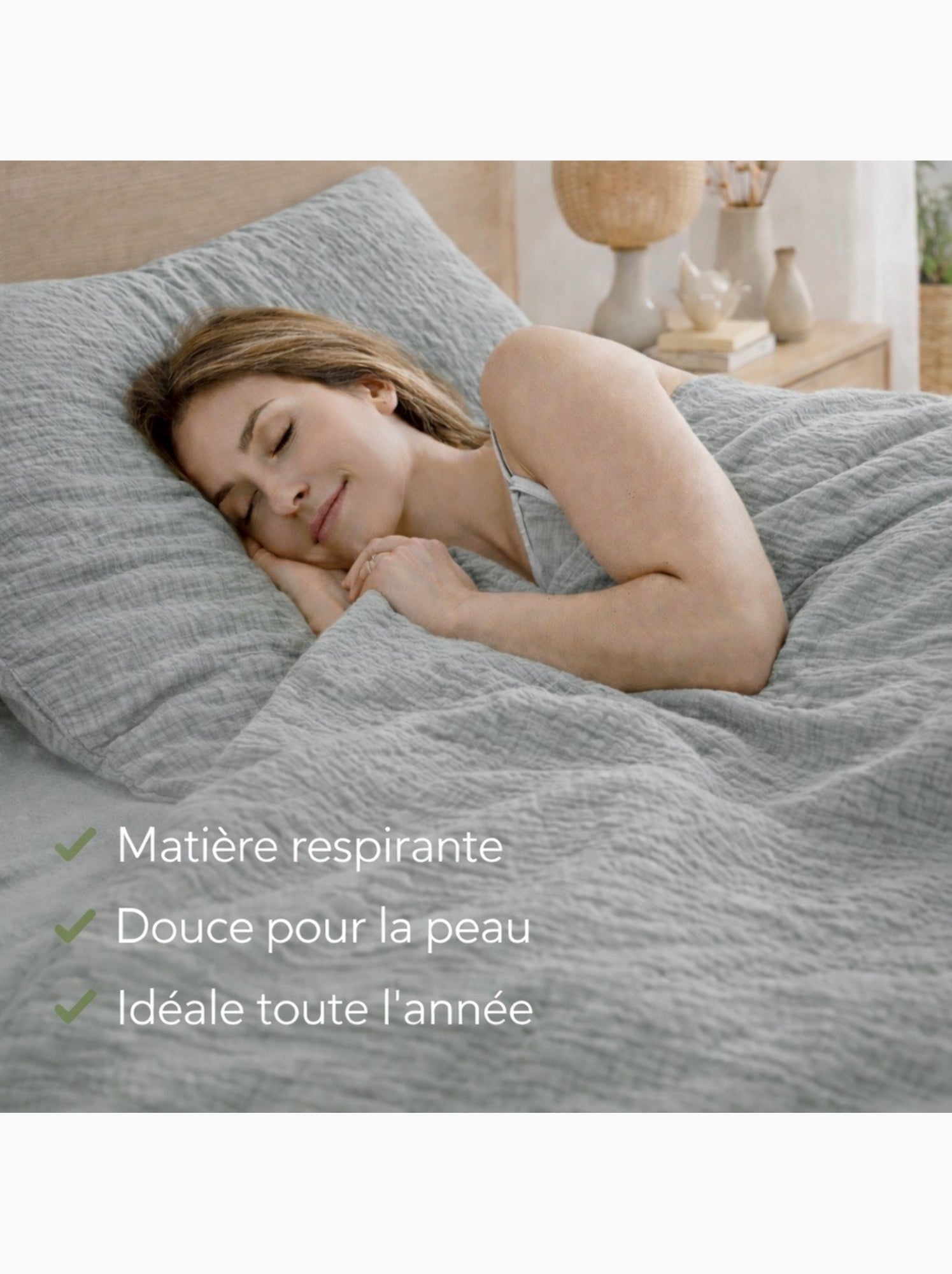 Parure de lit en Gaze de Coton - Promo linge - Gris