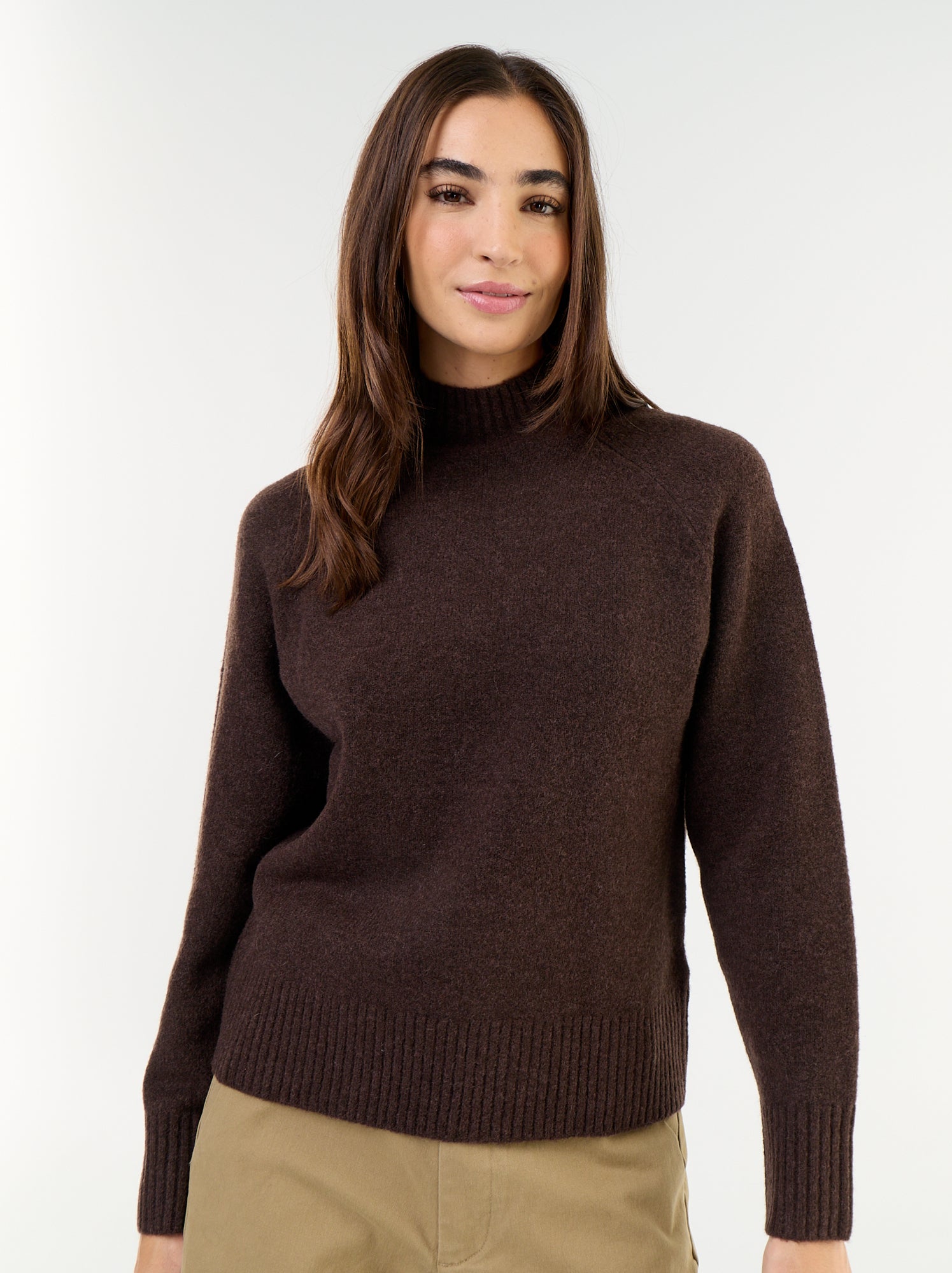 Pull col montant en rib - Marron