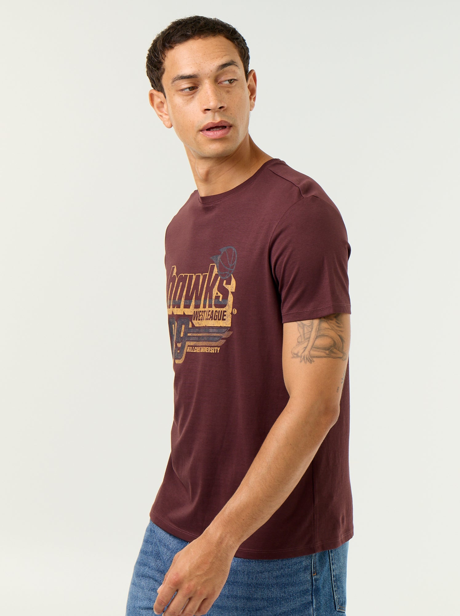 T-shirt imprimé fantaisie à manches courtes - Marron (FUT19_13)