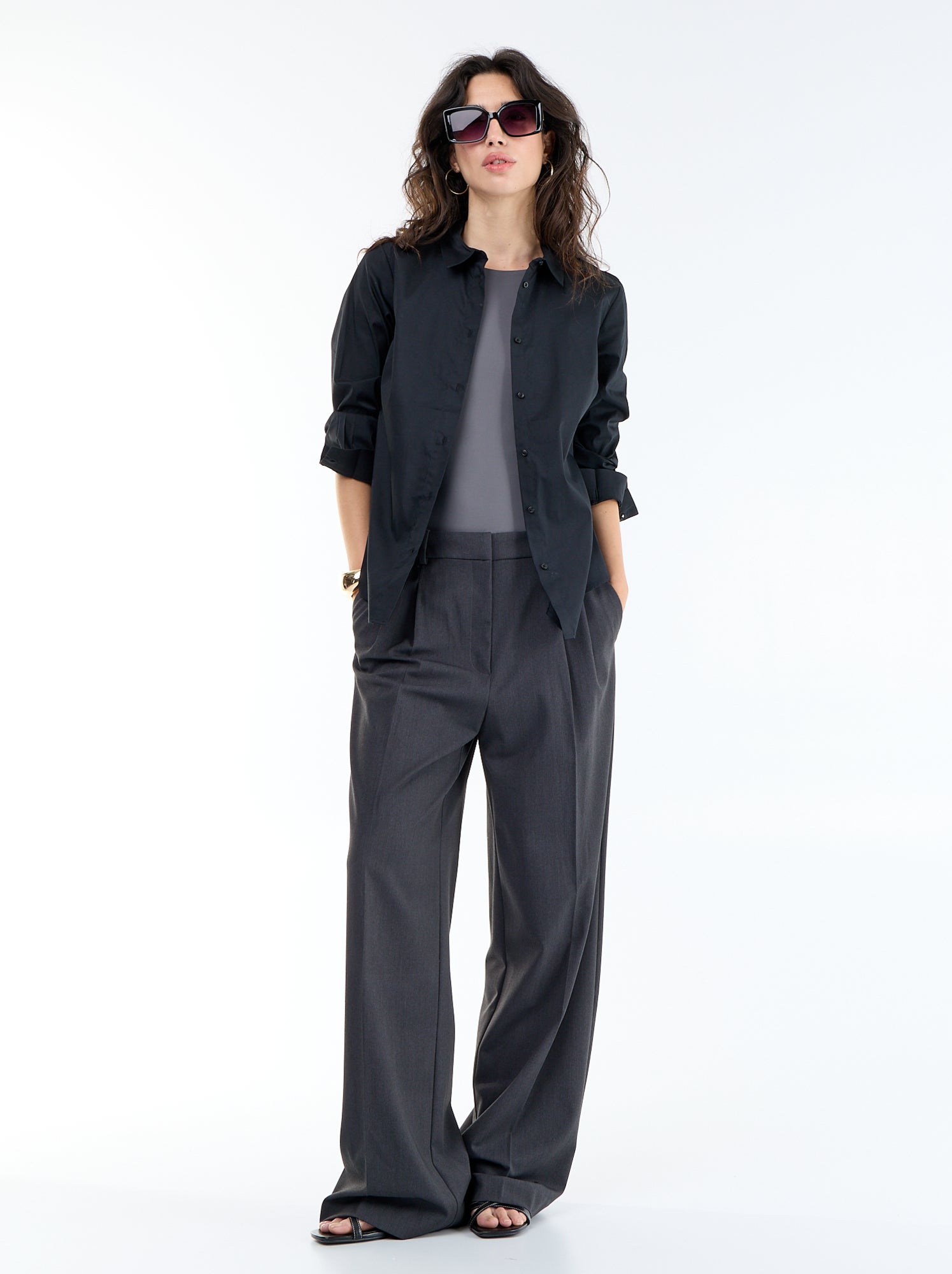 Chemise fittée col italien - Noir
