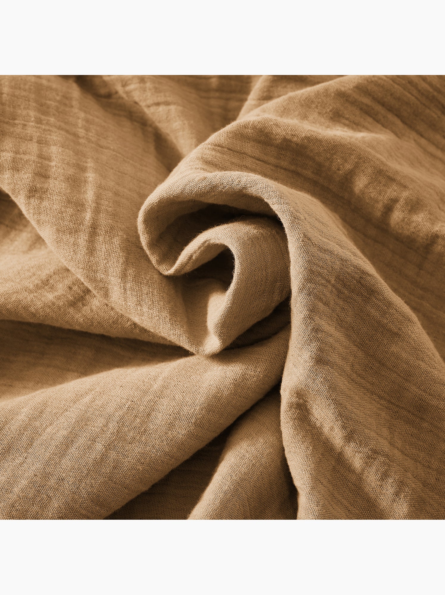 Bout de lit – double gaze de coton unie - finition pompon - gaïa - Camel