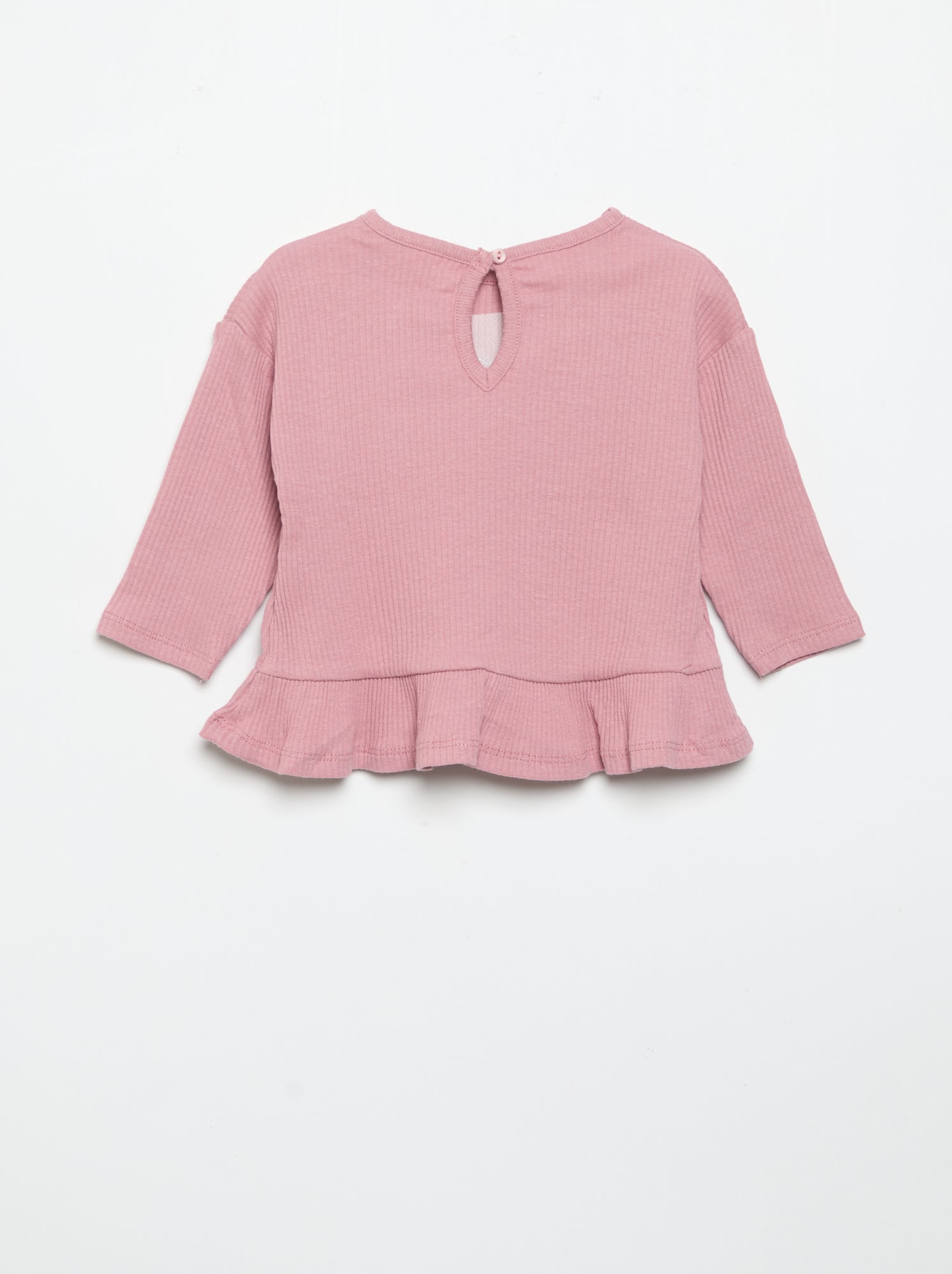 T-shirt côtelé à manches longues - Rose