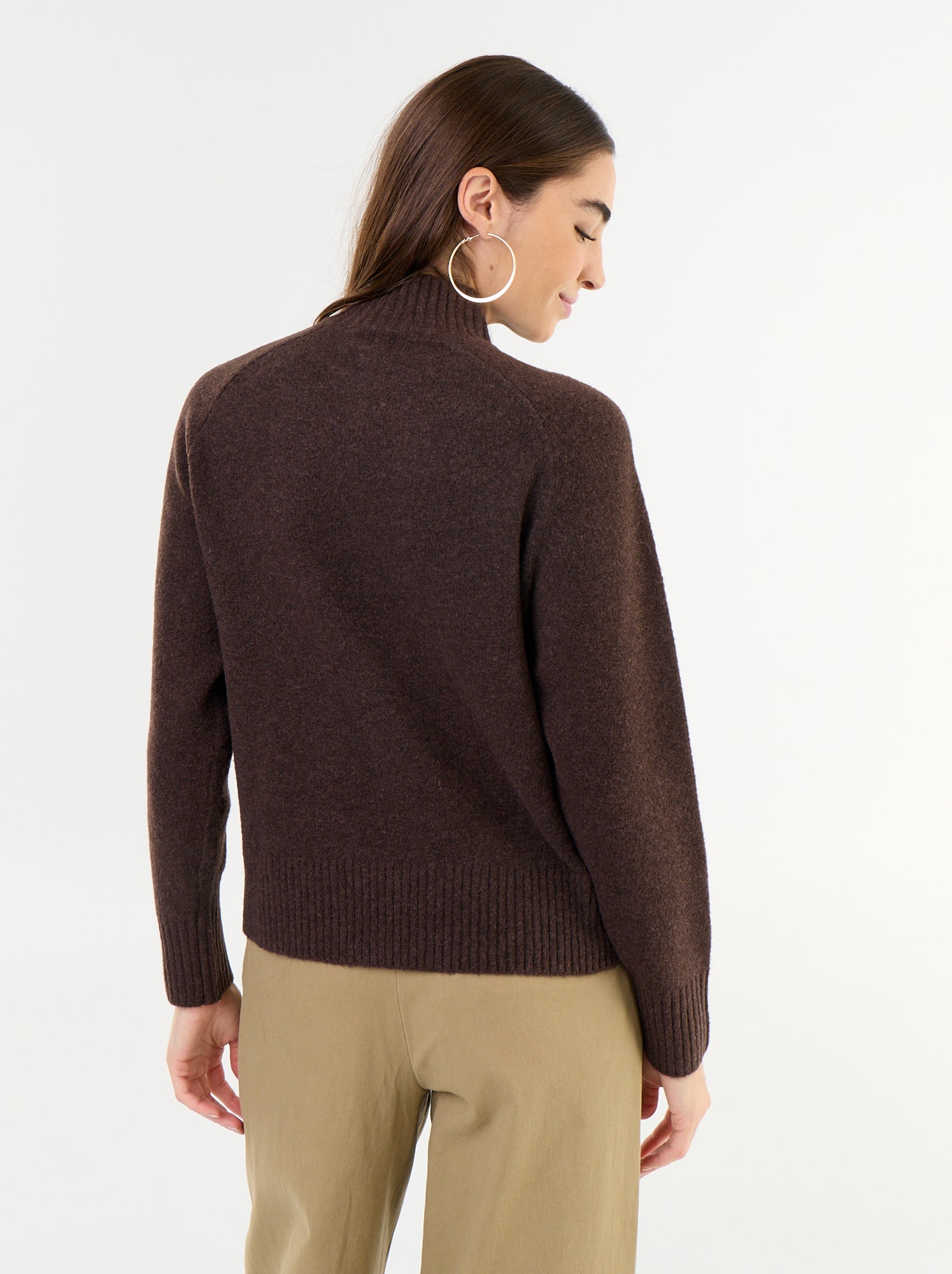 Pull col montant en rib - Marron