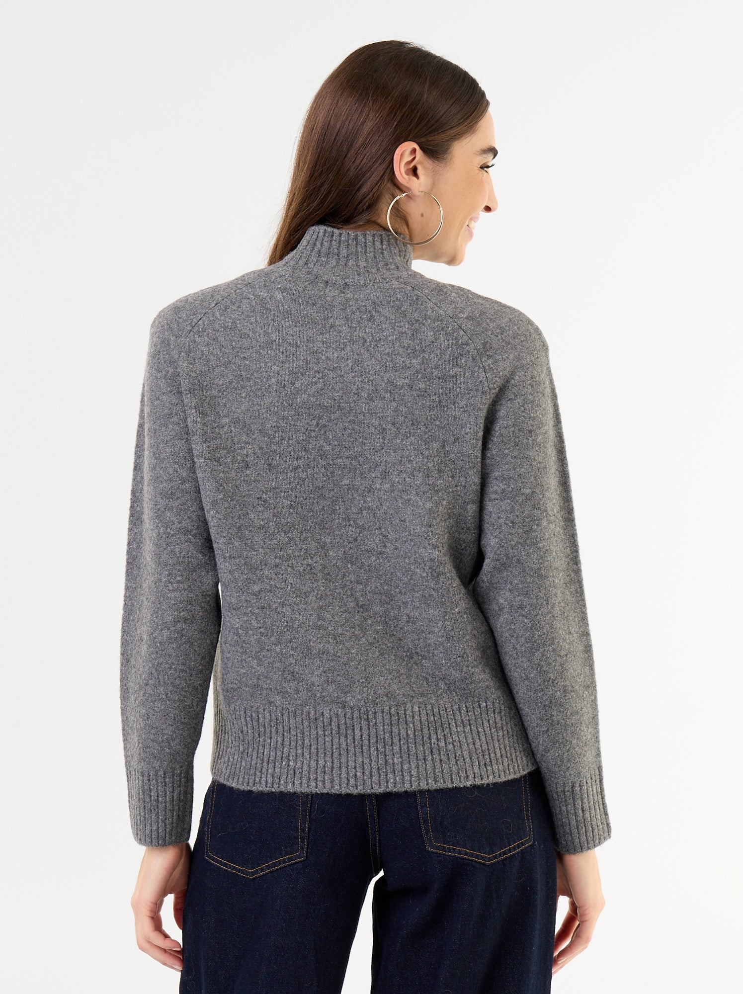 Pull col montant en rib - Gris