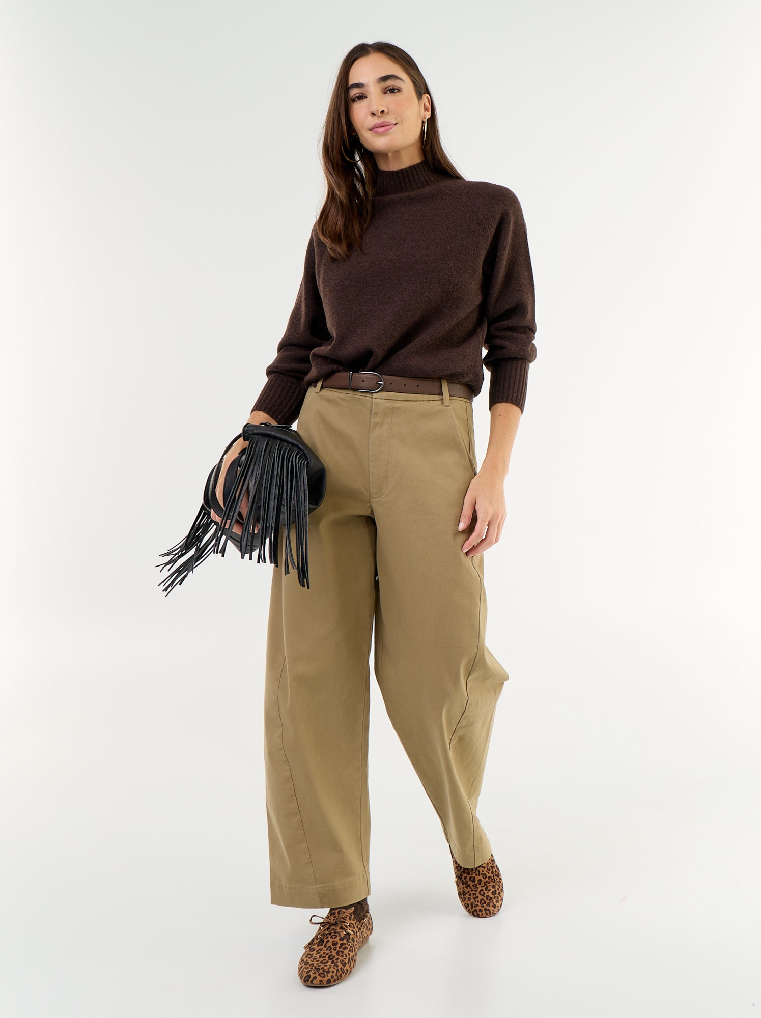 Pull col montant en rib - Marron