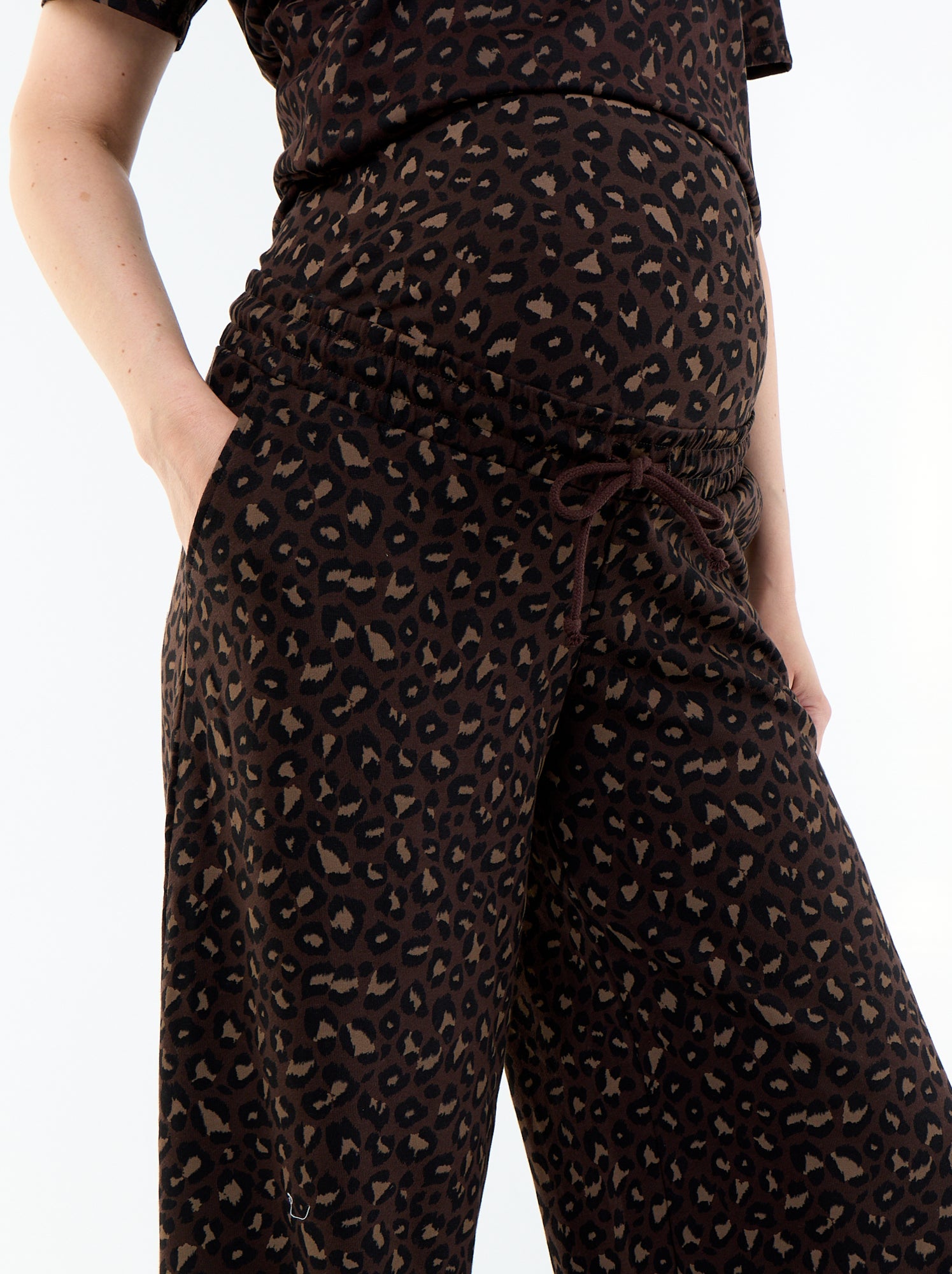 Jogging de maternité wide leg en french terry - Marron
