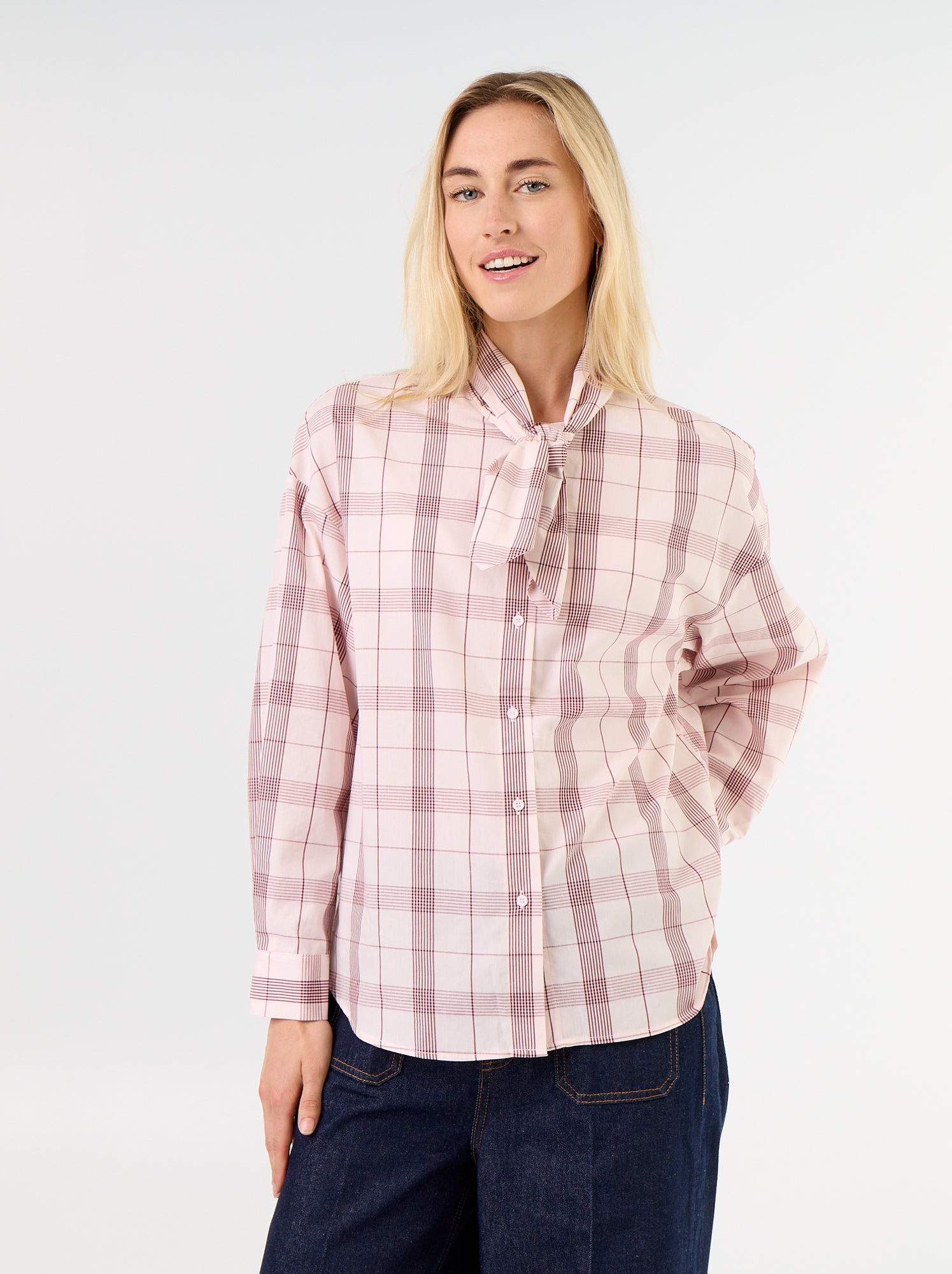 Chemise ample à manches longues et col lavallière - Rose (GHM63_6)