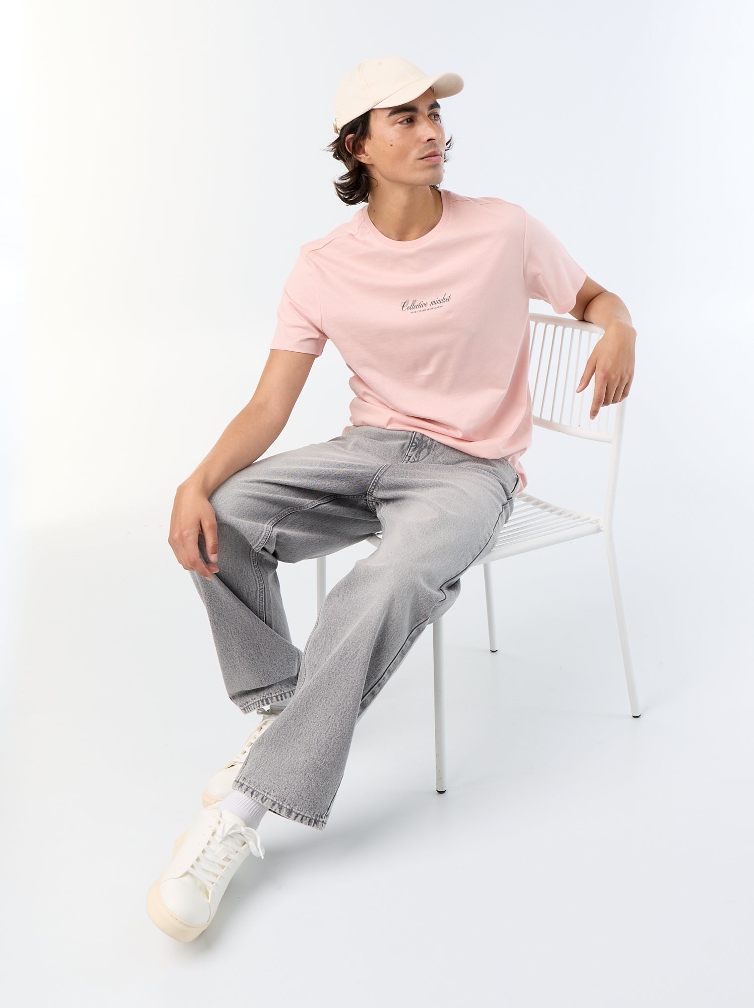 T-shirt en coton imprimé pour homme à col rond - Rose