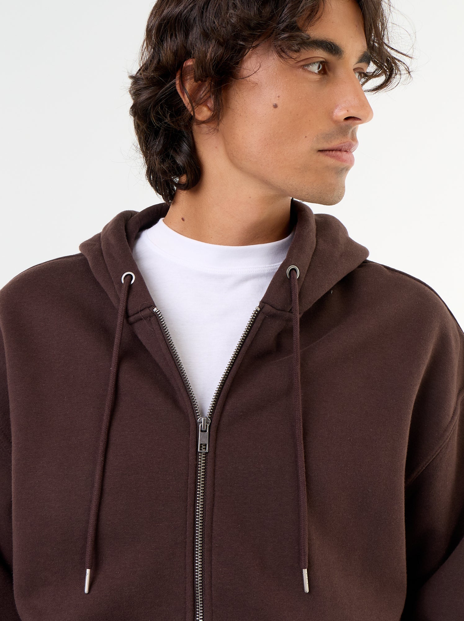 sweat à capuche zippée uni - Marron