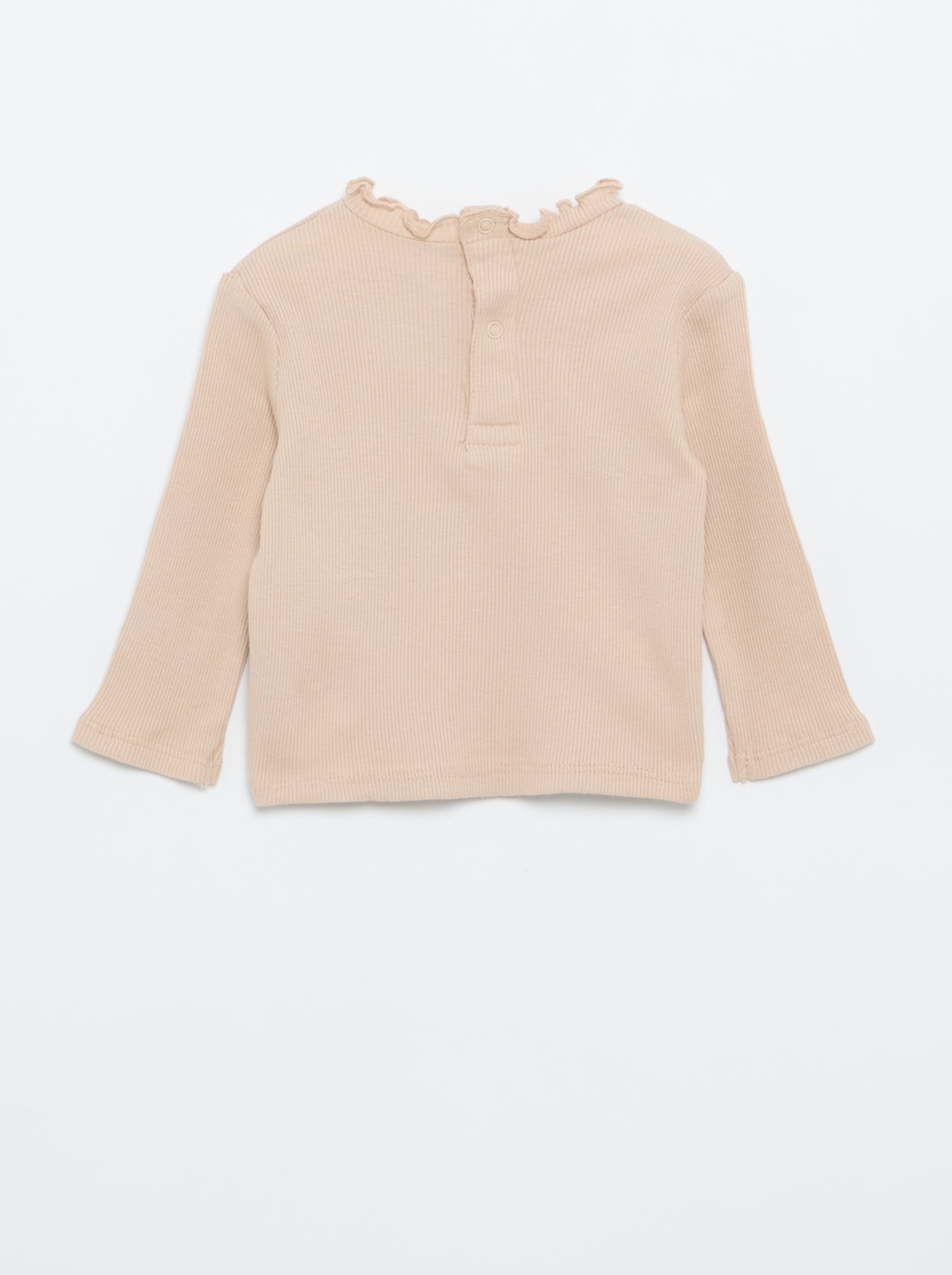 Tee-shirt rib col ondulé - Beige (ETZ73_12)