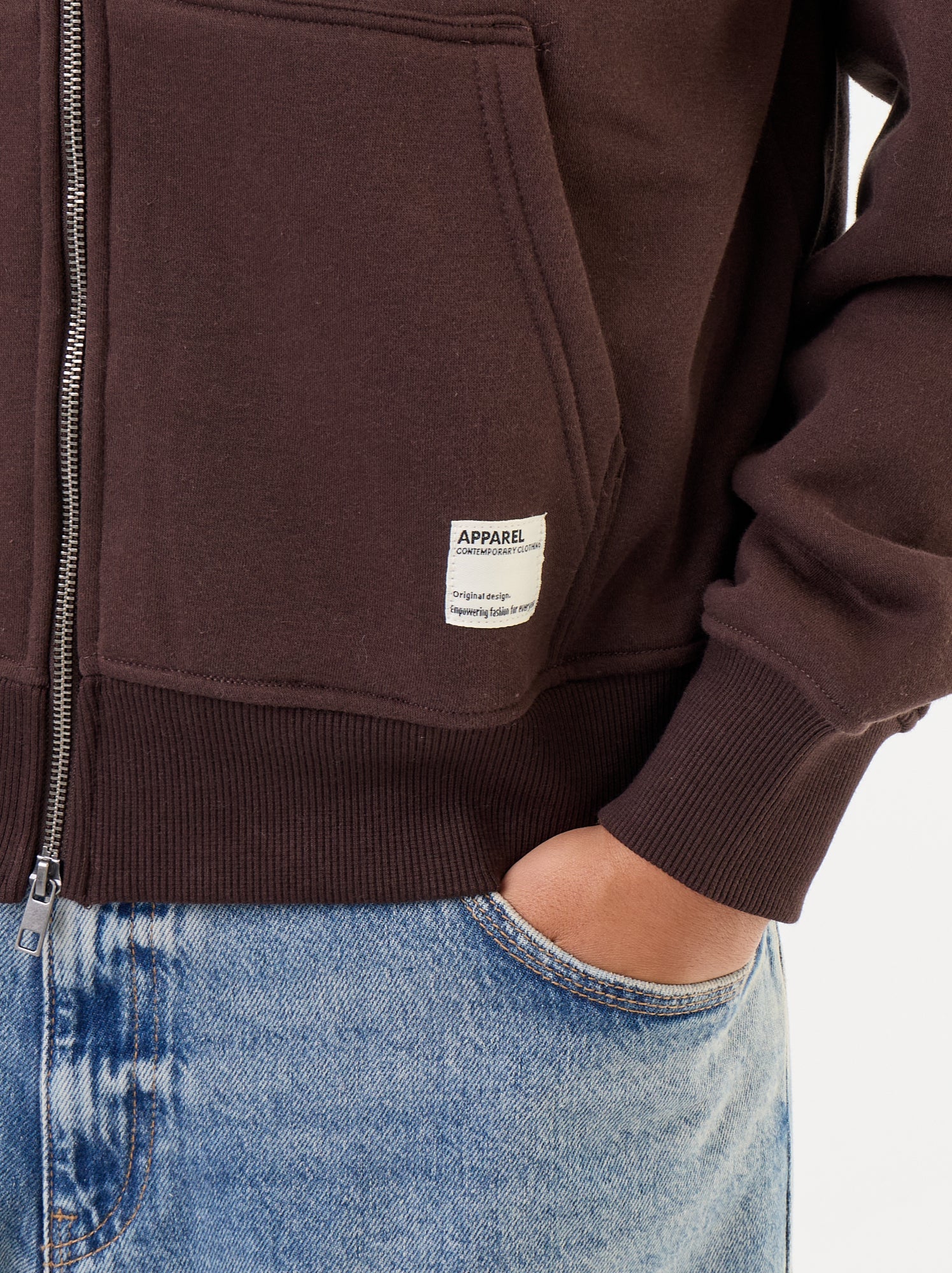 sweat à capuche zippée uni - Marron