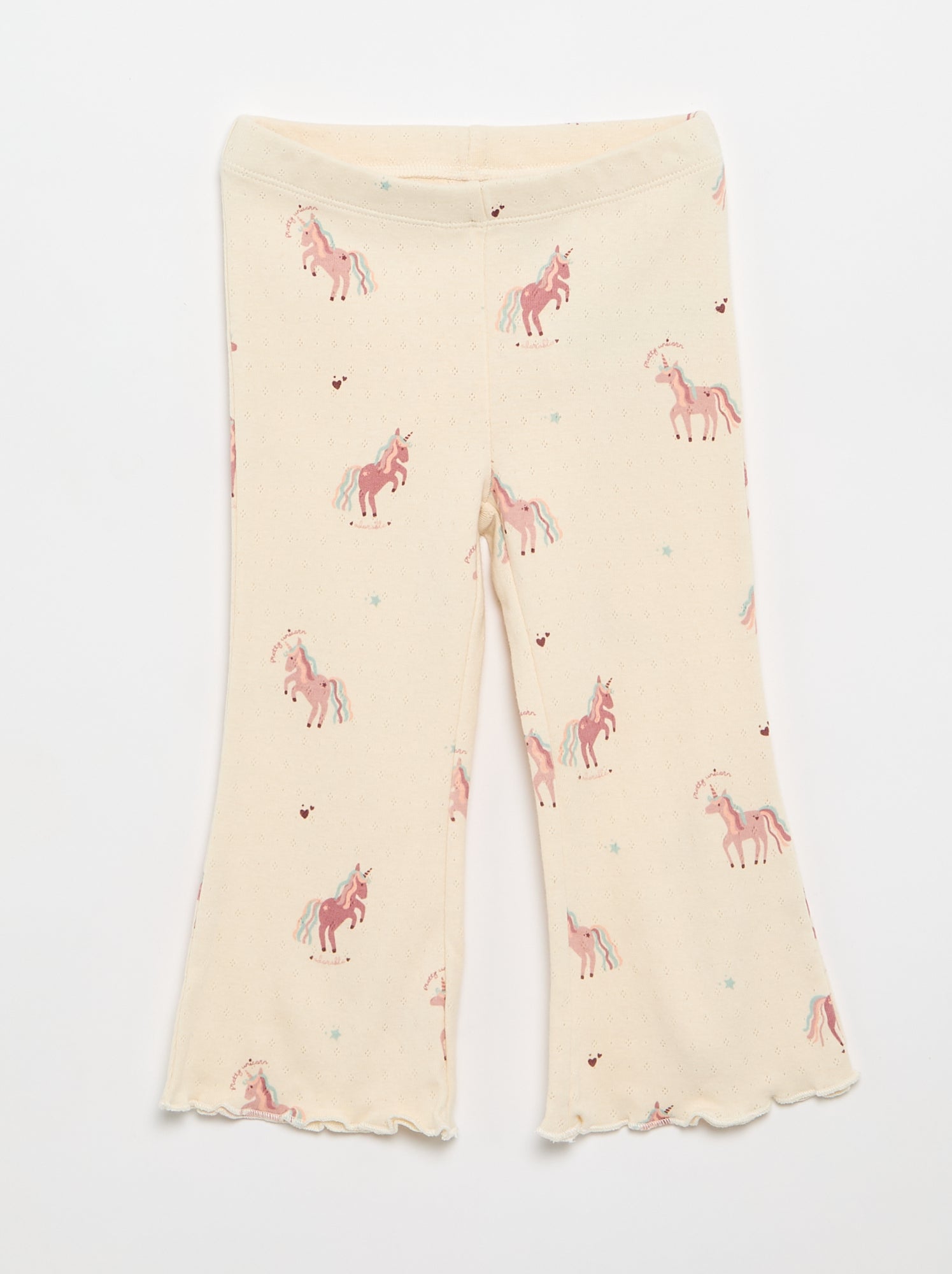 T-shirt en maille pointelle + pantalon - 2 pièces - Beige