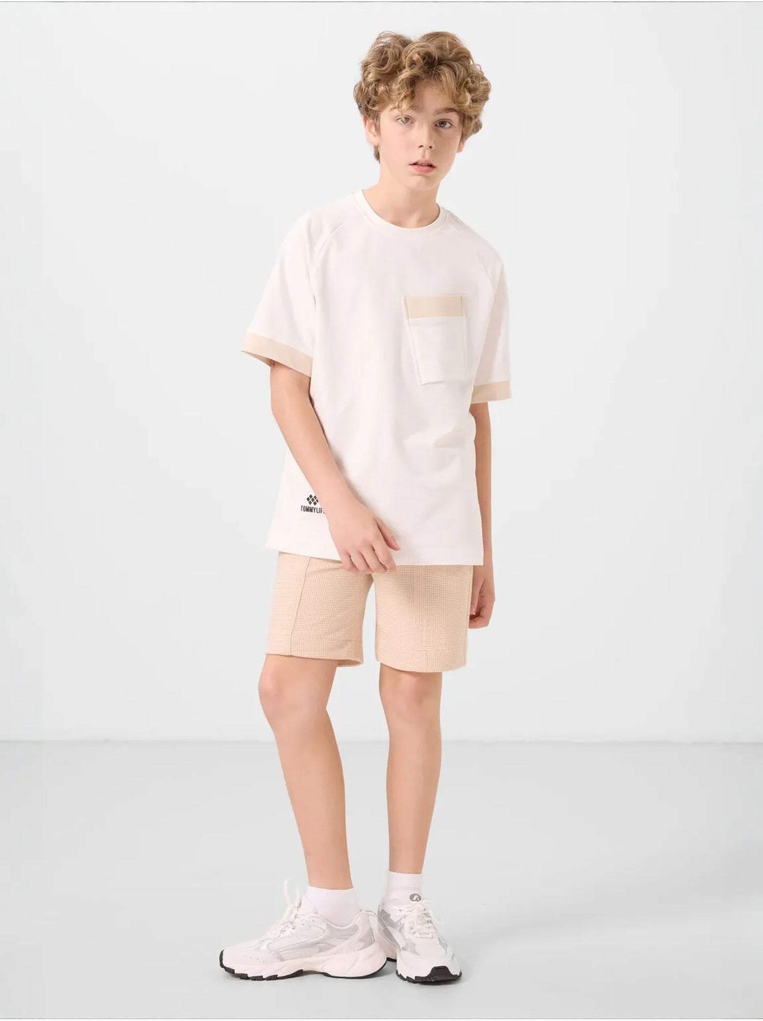 Short de jeunesse en coton mélangé tommy - Beige argile