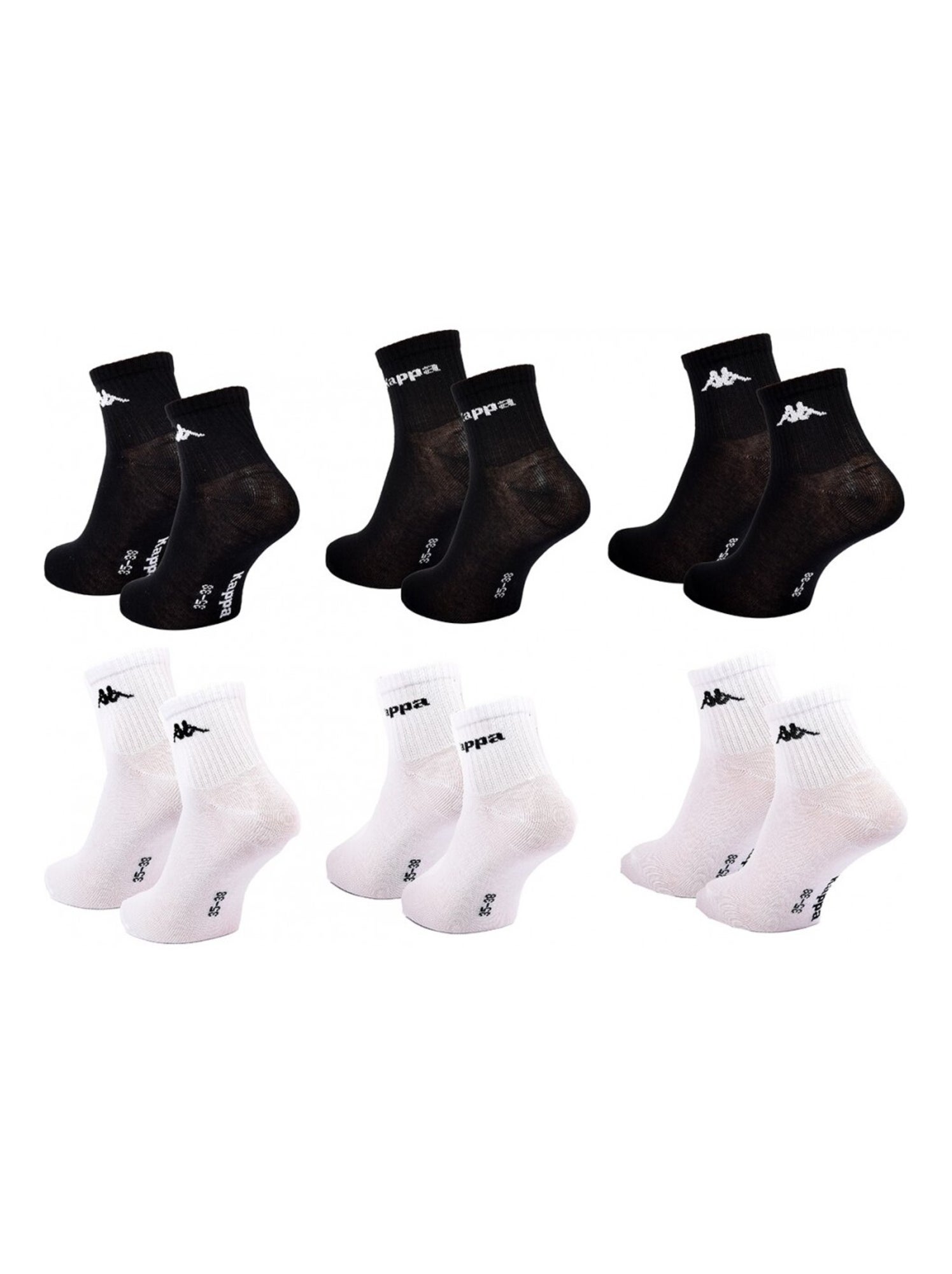 Chaussettes Enfant KAPPA QUARTER - Pack de 6 - Noir Blanc