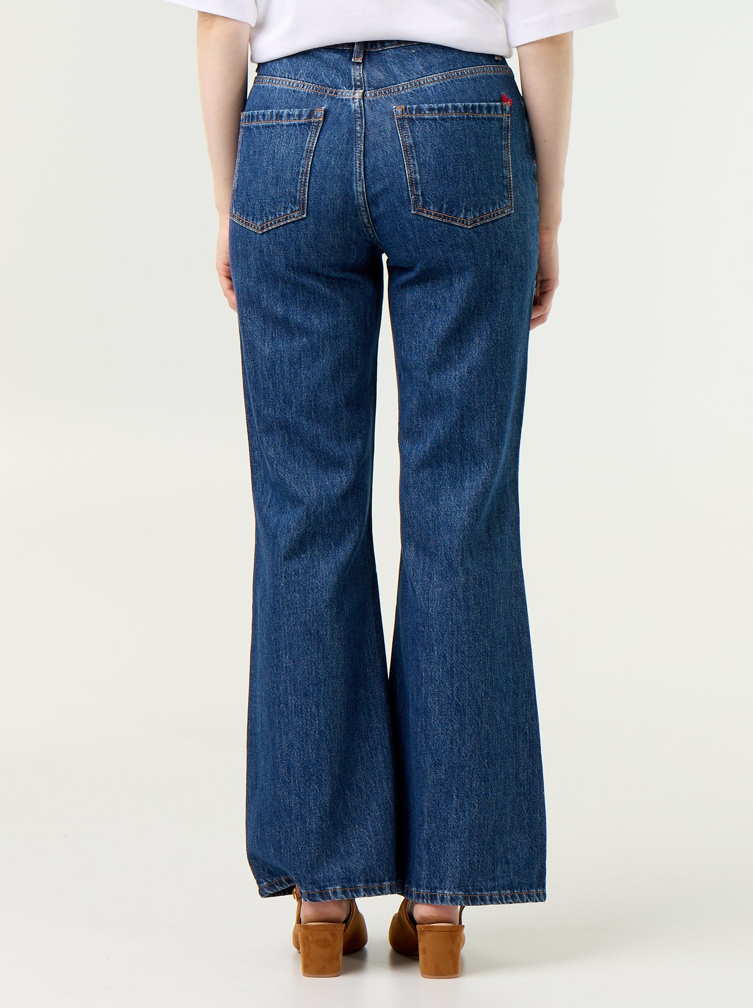 Jean taille haute coupe flare avec broderies 'cœurs' - Bleu (GKI22_1)