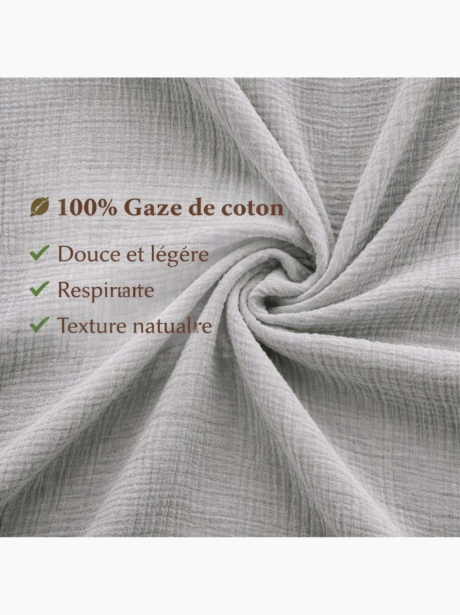Parure de lit en Gaze de Coton - Promo linge - Gris